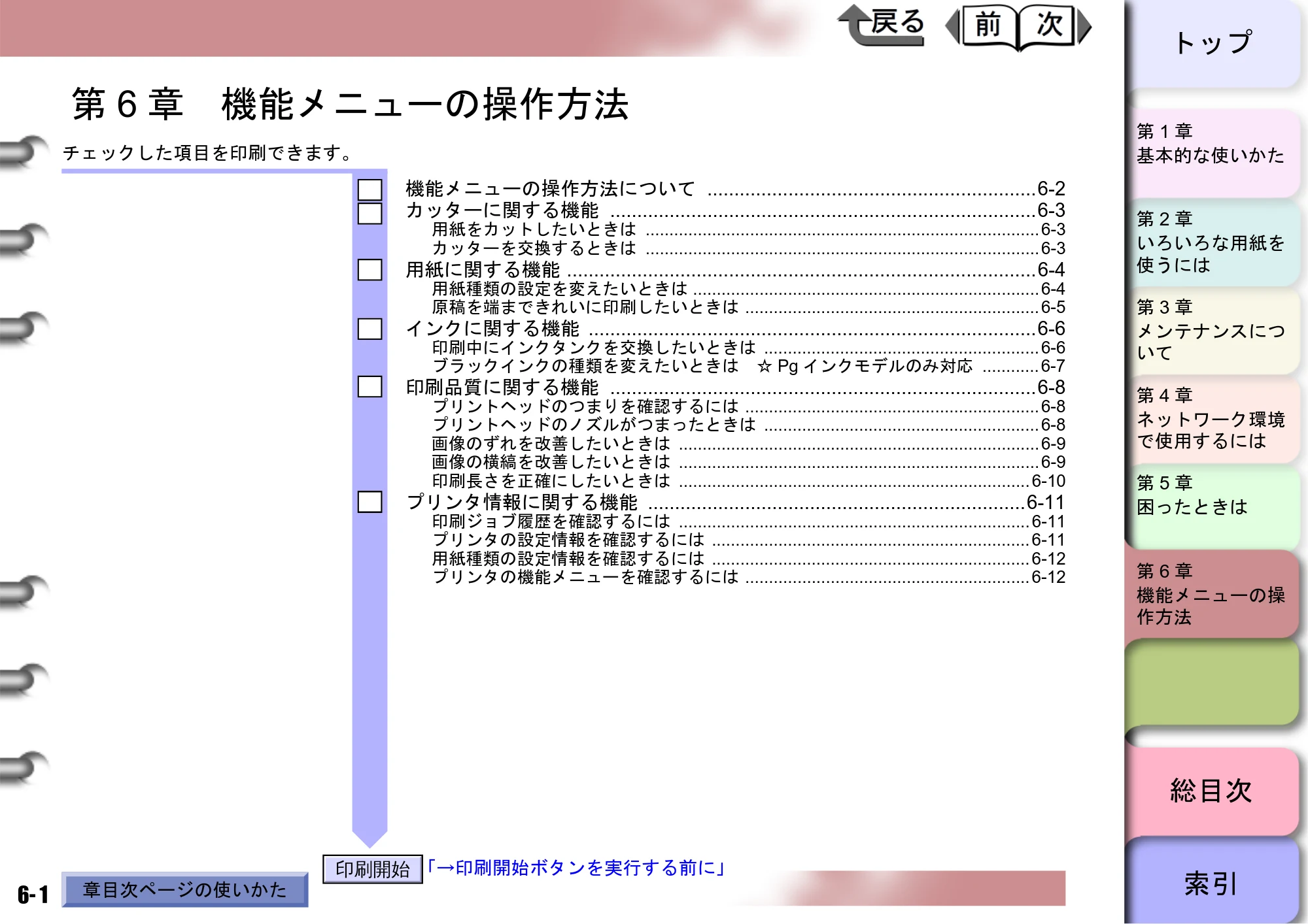キヤノン W8400 PGインクモデル/染料インクモデル 共通マニュアル ユーザーズマニュアル （PDF形式／10.63Mバイト） — 第6章 機能メニューの操作方法 — 原本ページ — 225ページ