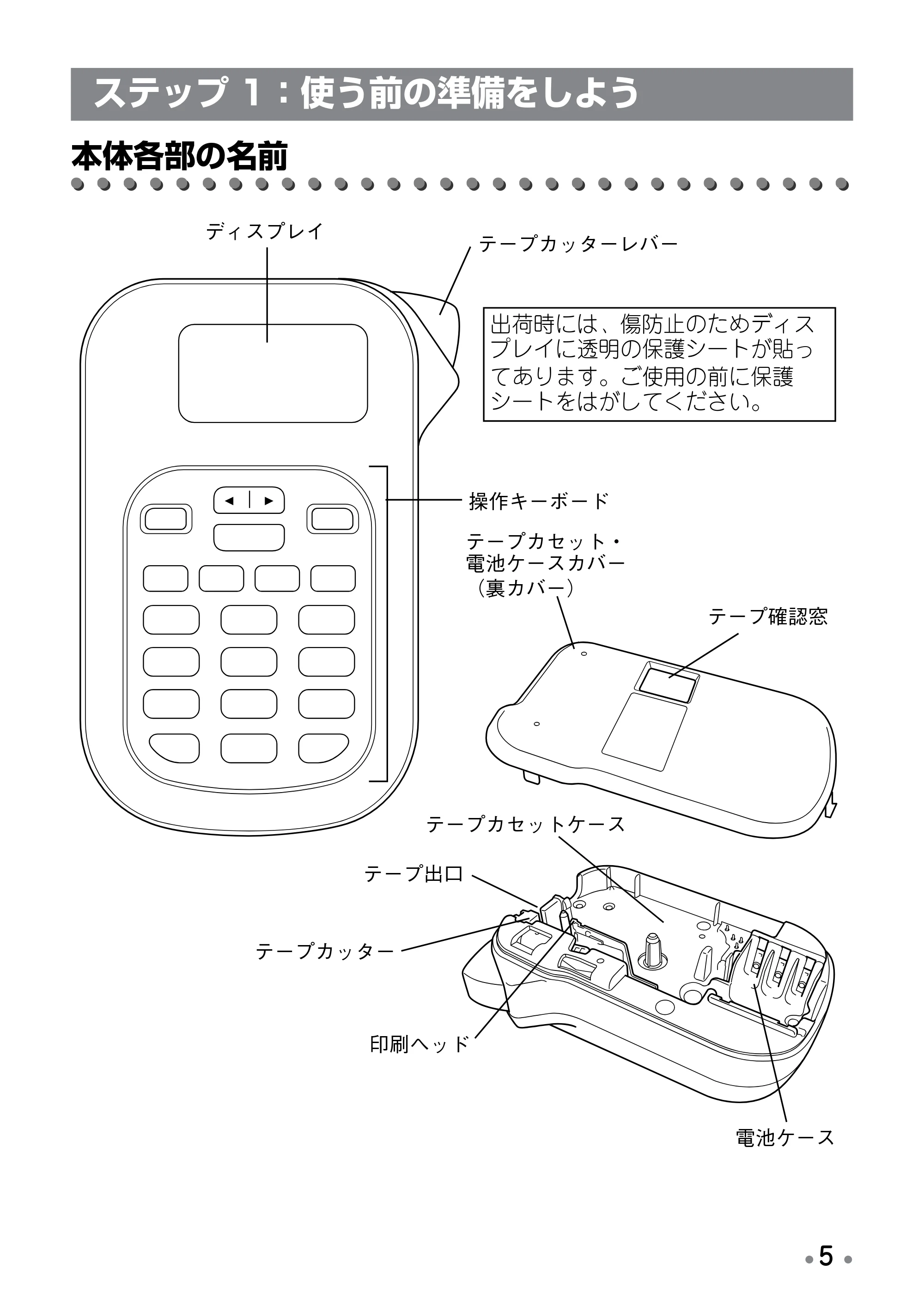 ブラザー PT-190 取扱説明書 プーさん版 — 画面の見方 — 原本ページ — 7ページ