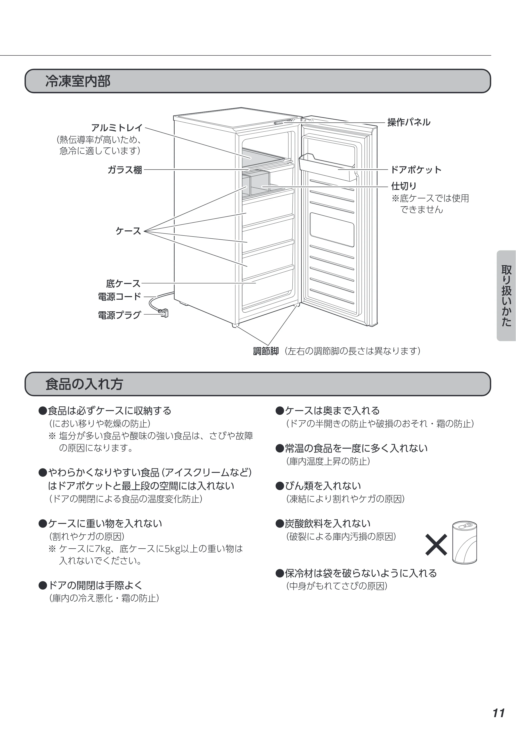 アイリスオーヤマ KUSN-14B 取扱説明書 — 冷凍室内部 — 原本ページ — 11ページ