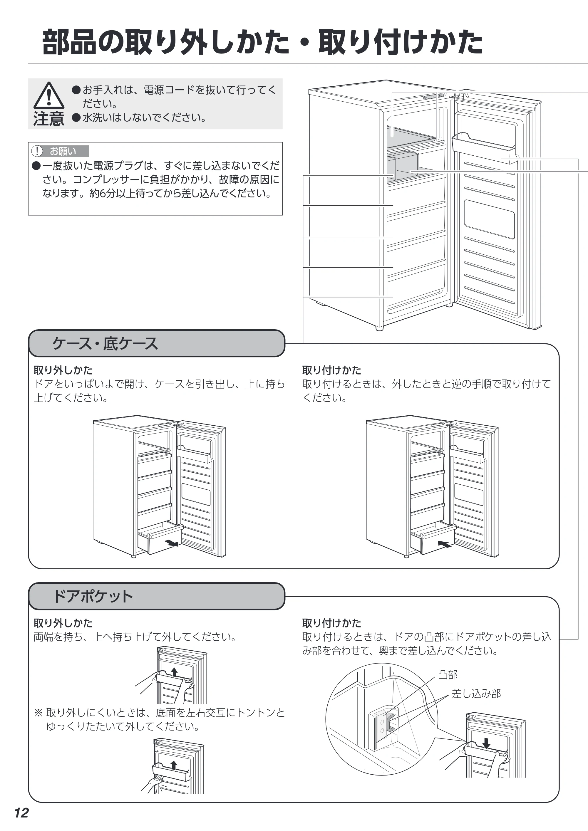 アイリスオーヤマ KUSN-14B 取扱説明書 — 部品の取り外しかた・取り付けかた — 原本ページ — 12ページ