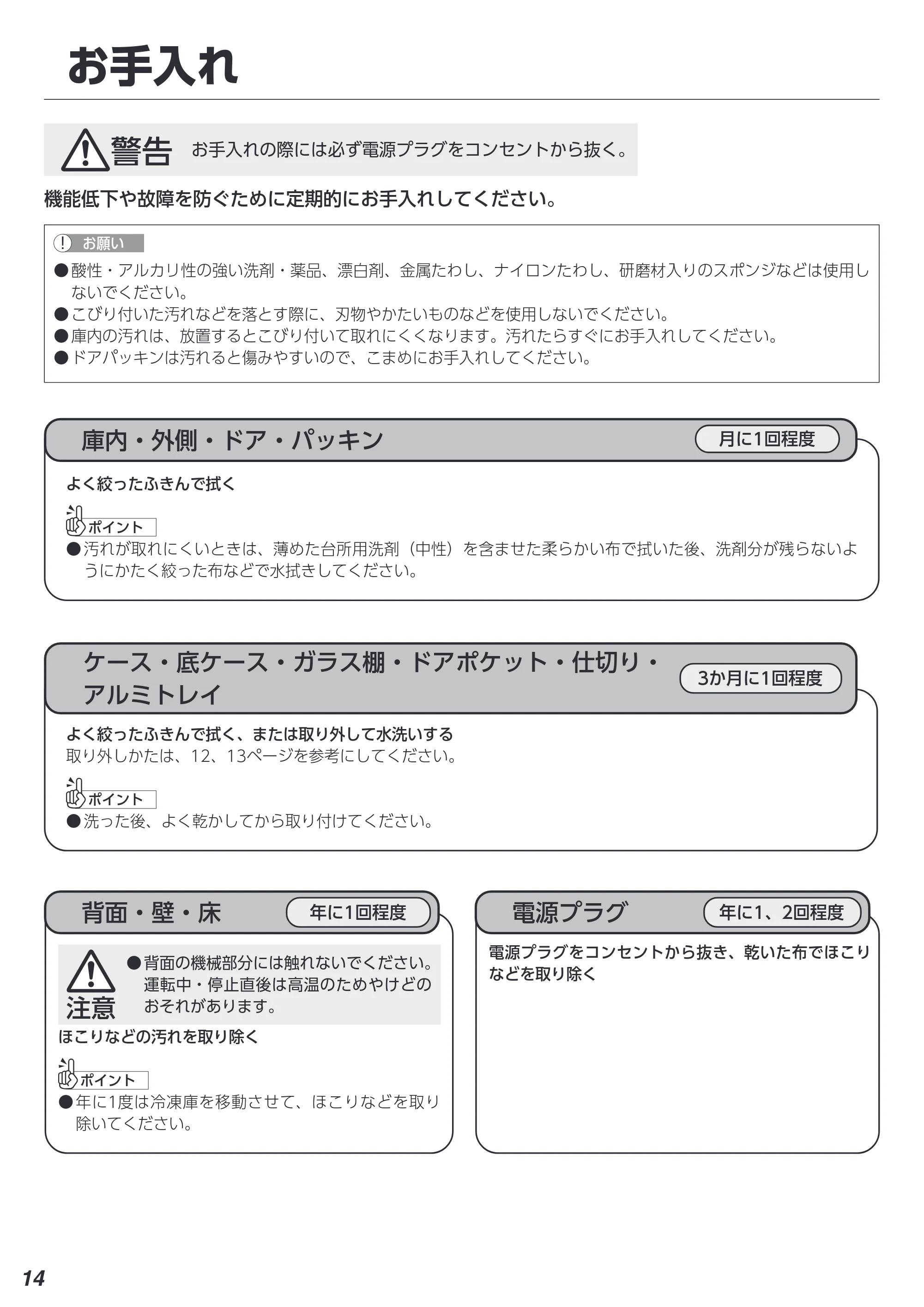 アイリスオーヤマ KUSN-14B 取扱説明書 — お手入れ — 原本ページ — 14ページ