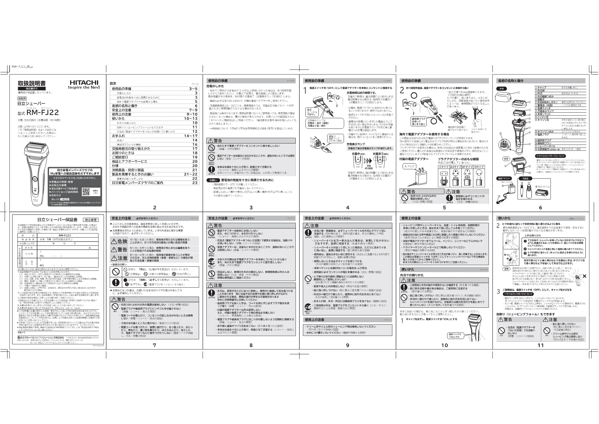 日立 RM-FJ22 取扱説明書 — RW PH22-表a | | —_| | | — 図版 1-1 — 1ページ