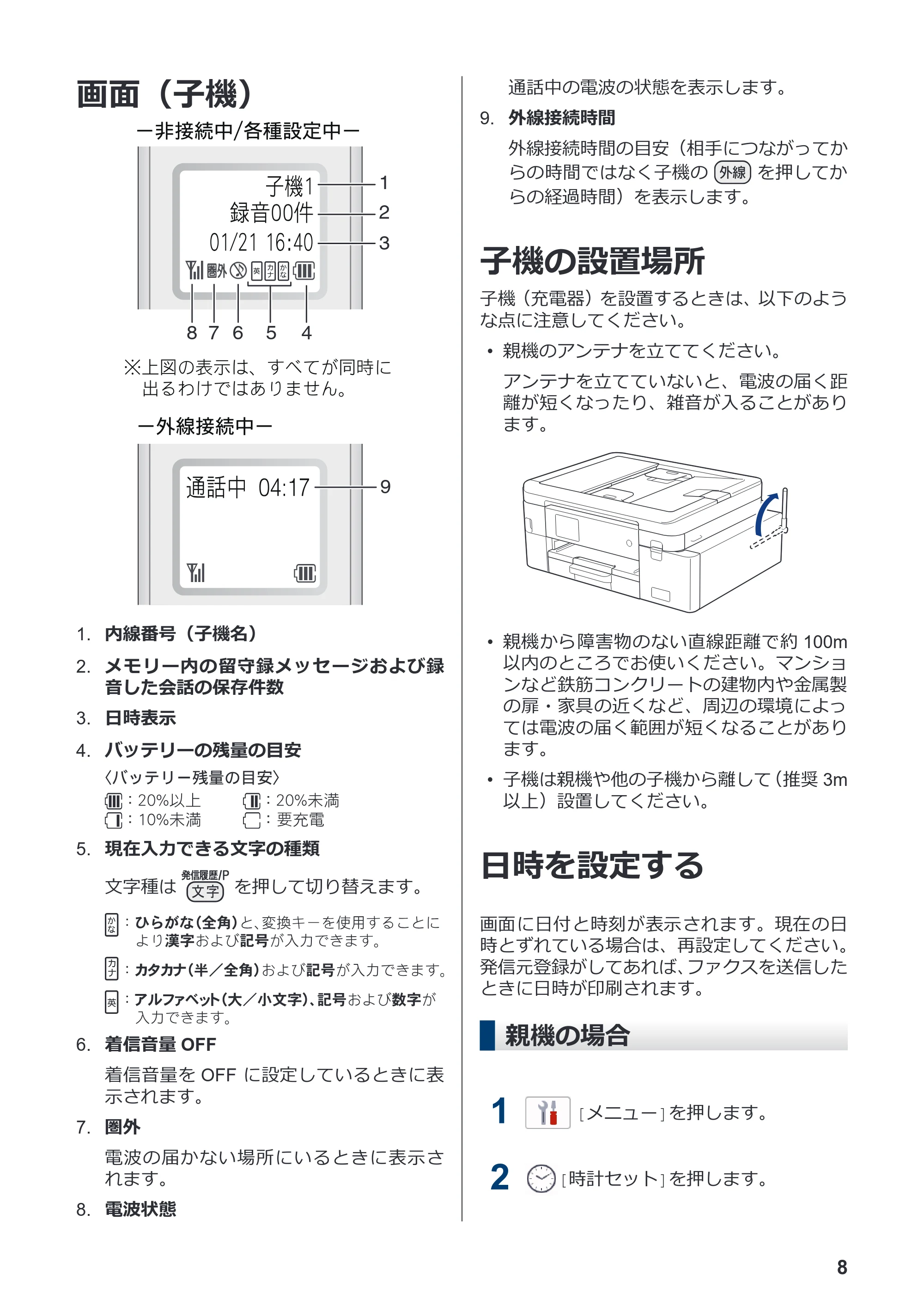 ブラザー MFC-J4940DN かんたん操作ガイド — 画面(子機) — 原本ページ — 9ページ