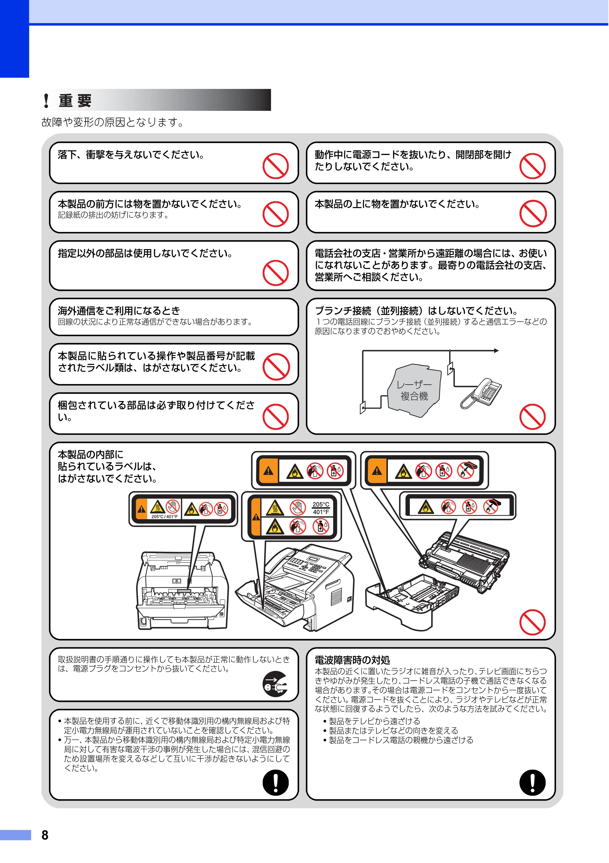 ブラザー FAX-2840 安全にお使いいただくために — 原本ページ — 8ページ