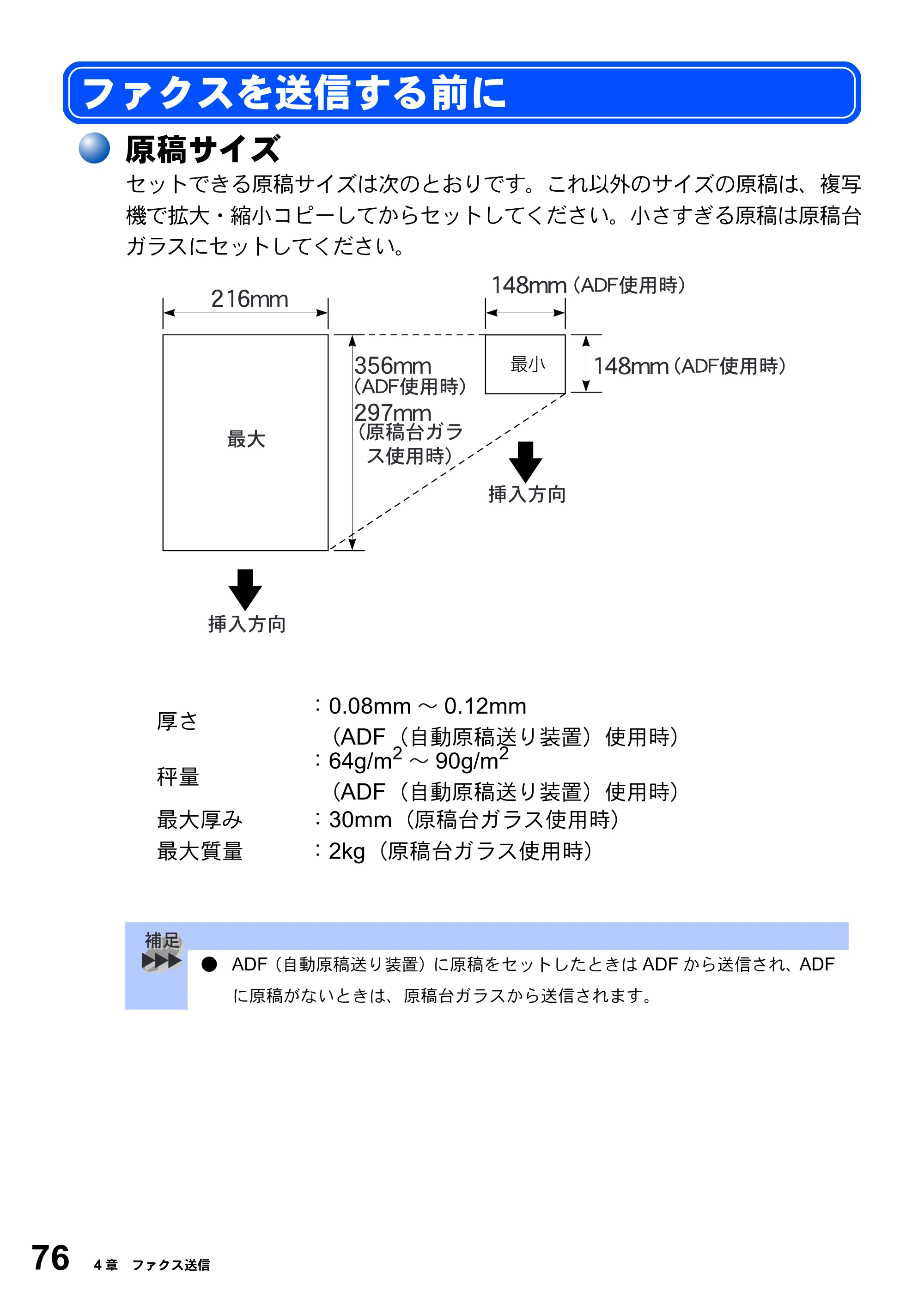 ブラザー MFC-3820JN 取扱説明書（本体） — ファクスを送信する前に — 原本ページ — 76ページ