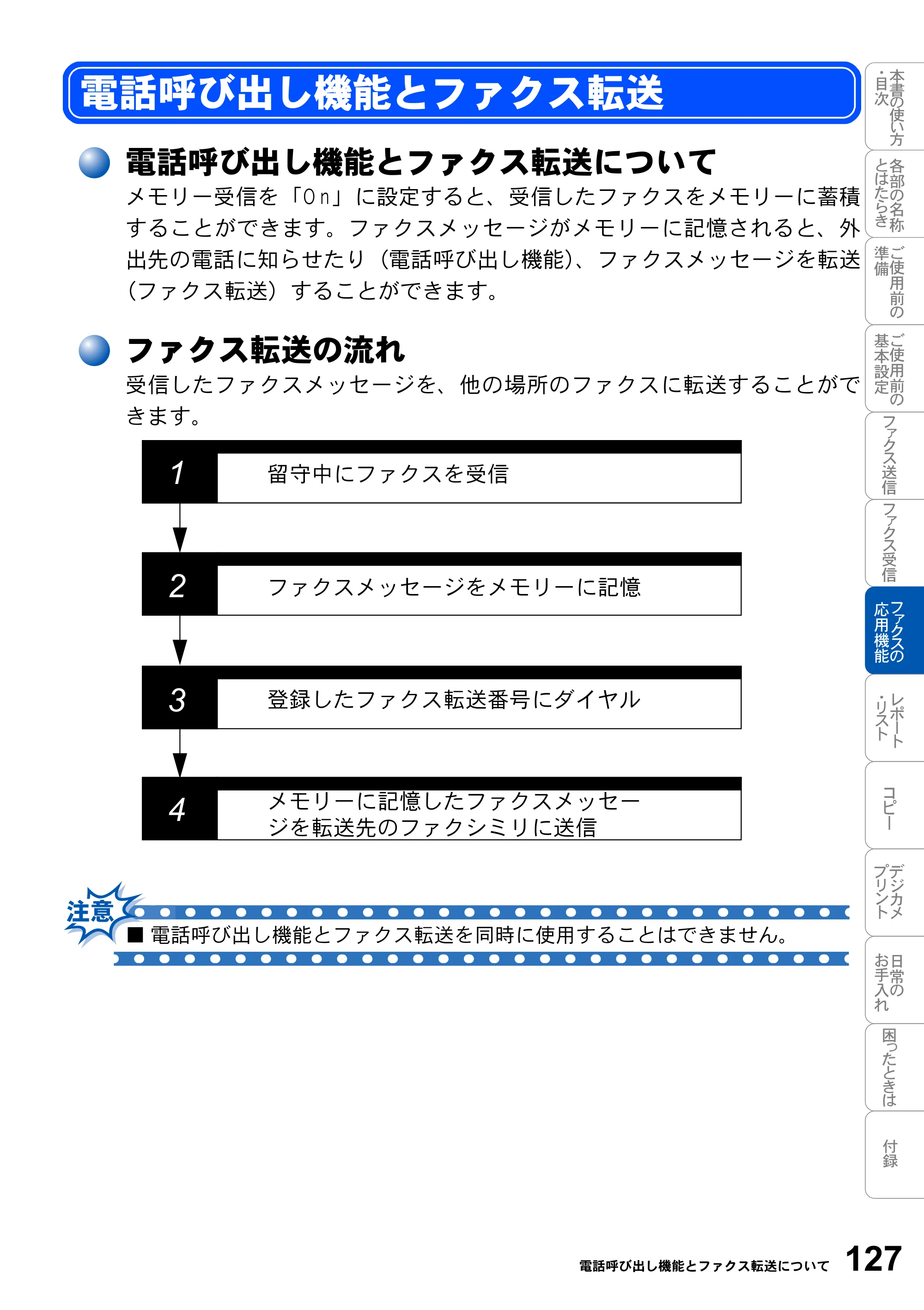 ブラザー MFC-3820JN 取扱説明書（本体） — 電話呼び出し機能とファクス転送 — 原本ページ — 127ページ