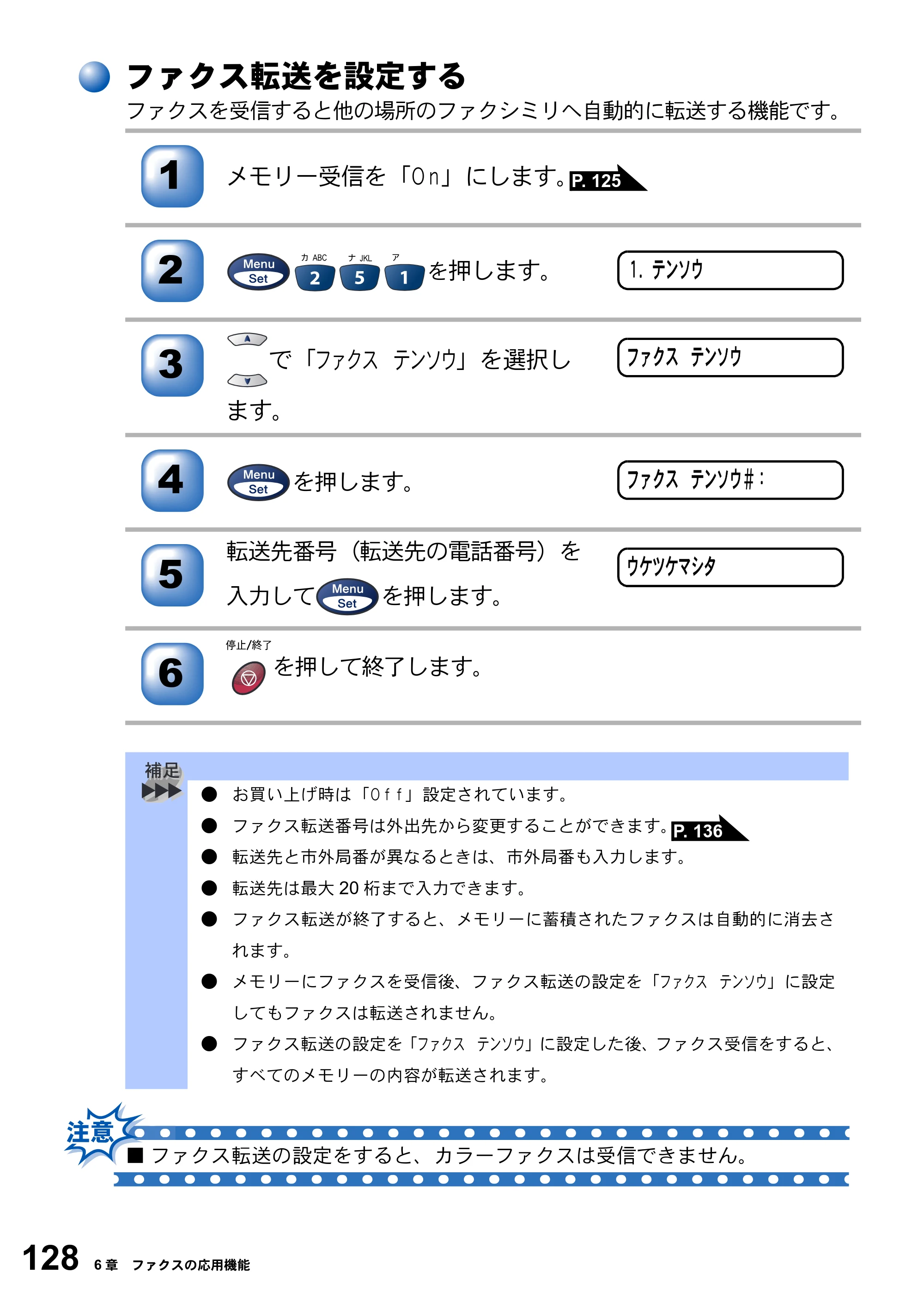 ブラザー MFC-3820JN 取扱説明書（本体） — ファクス転送を設定する — 原本ページ — 128ページ