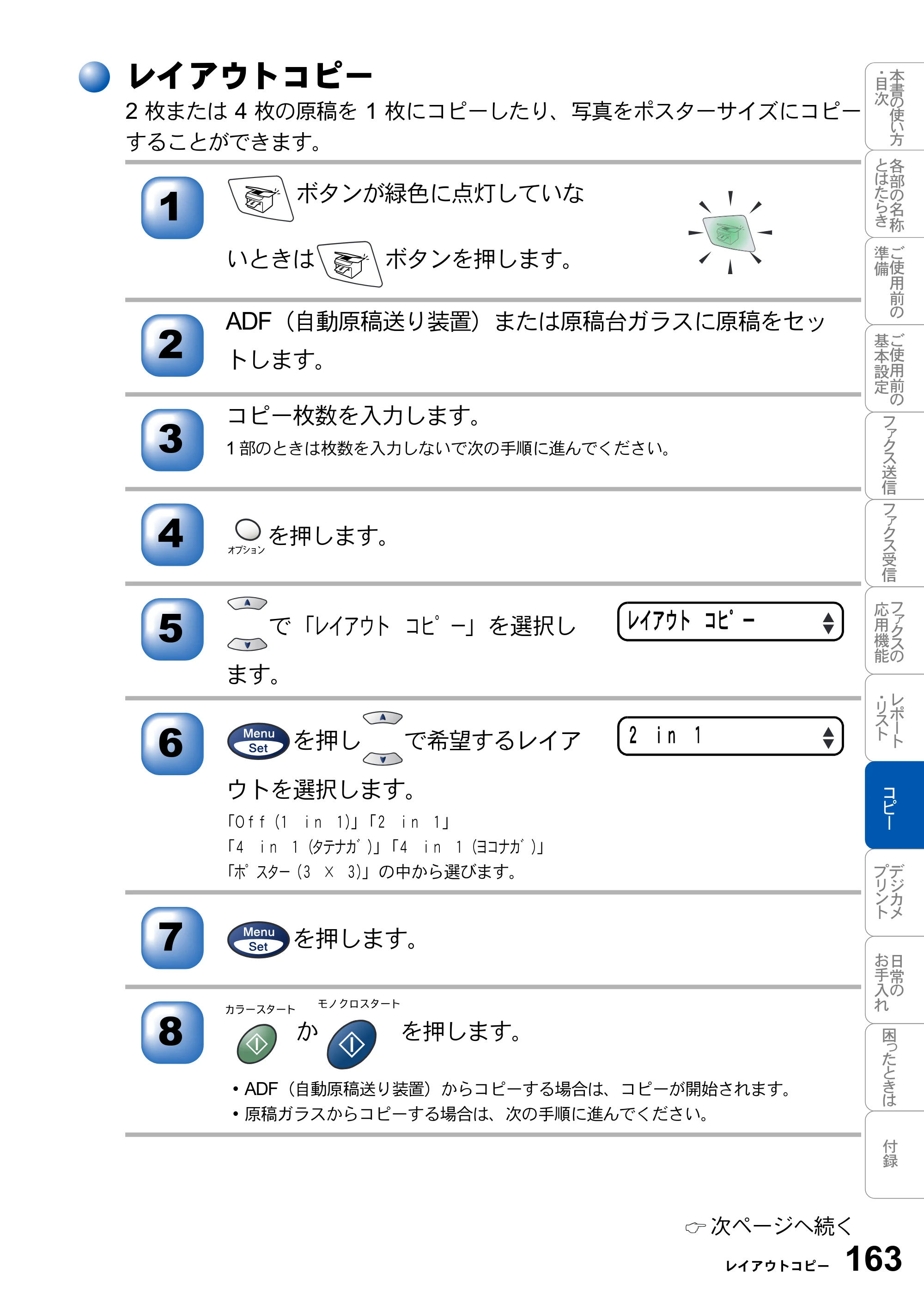 ブラザー MFC-3820JN 取扱説明書（本体） — レイアウトコピー — 原本ページ — 163ページ