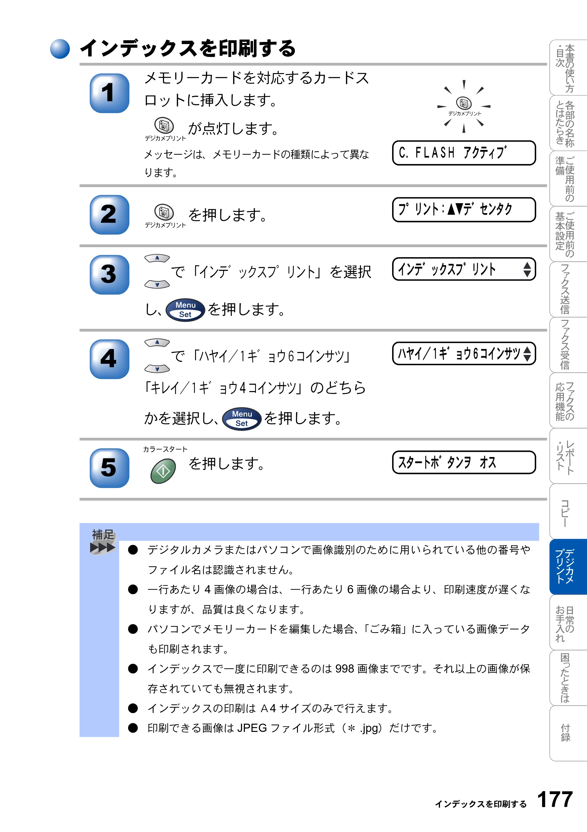 ブラザー MFC-3820JN 取扱説明書（本体） — インデックスを印刷する — 原本ページ — 177ページ