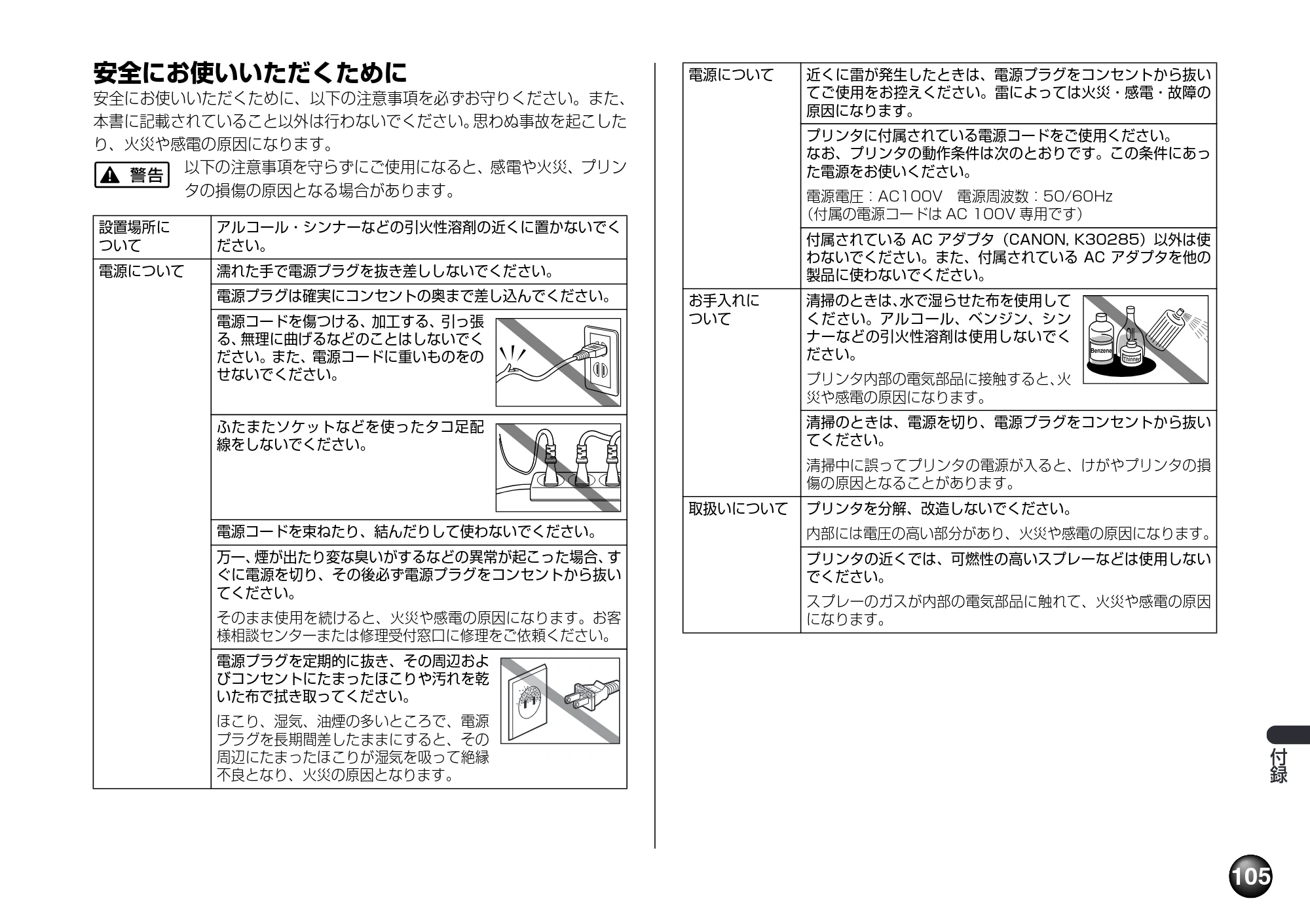 キヤノン PIXUS mini360 基本操作ガイド （PDF形式／8.94Mバイト） — 安全にお使いいただくために — 原本ページ — 107ページ