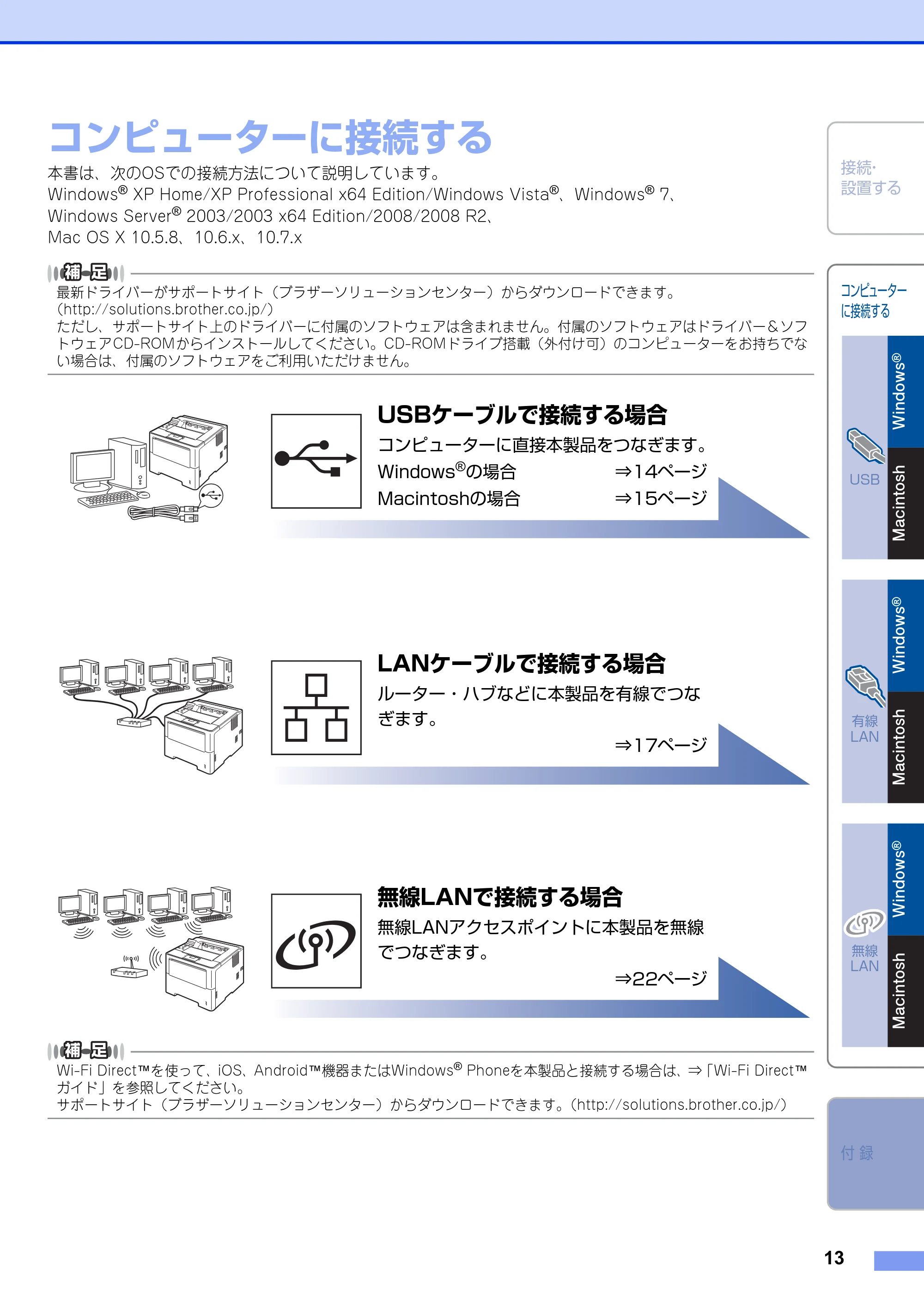 ブラザー HL-6180DW かんたん設置ガイド — STEP2 コンピューターに接続する — 原本ページ — 13ページ