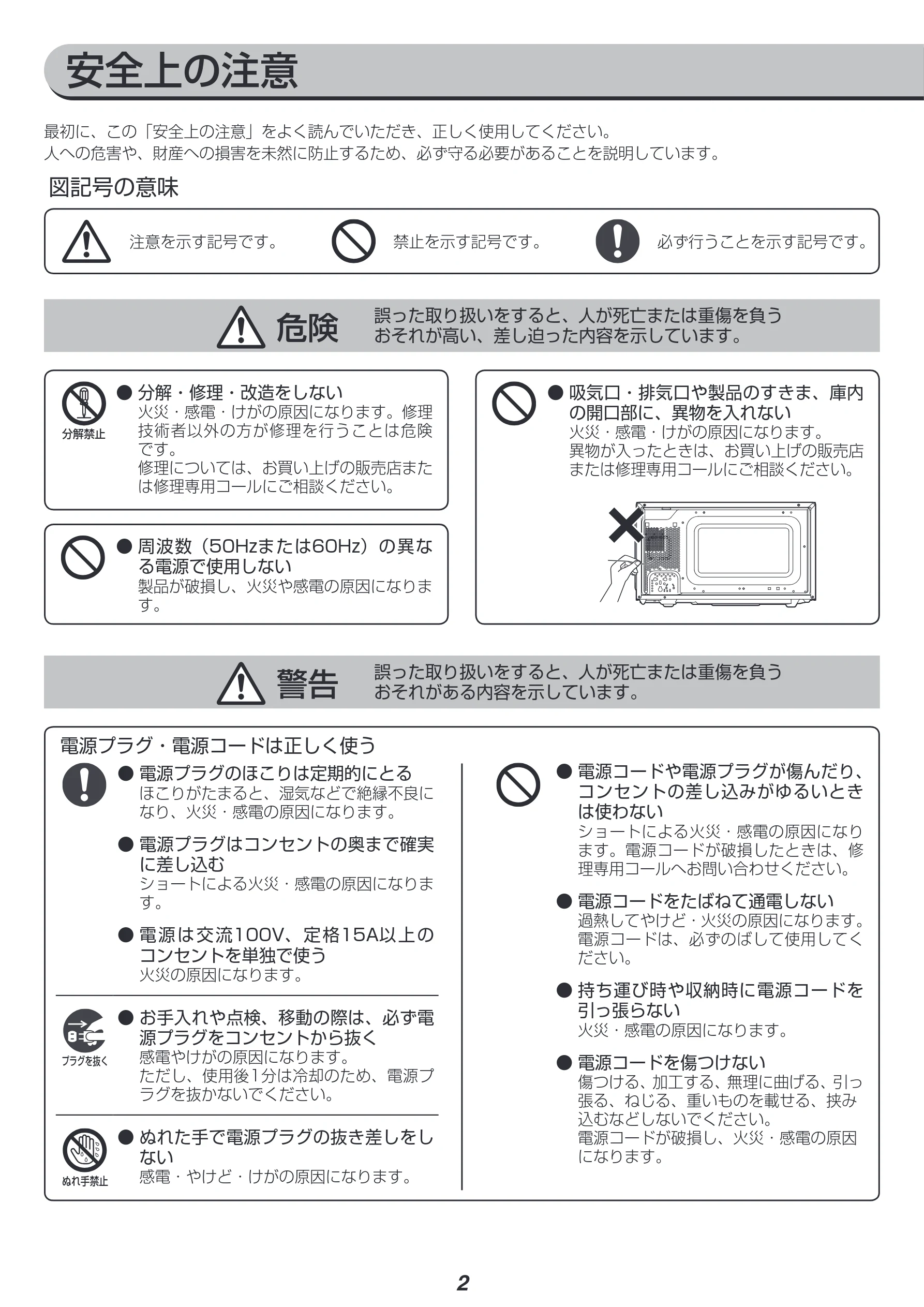 アイリスオーヤマ IMG-T177 取扱説明書 — 安全上の注意 — 図版 2-1 — 2ページ