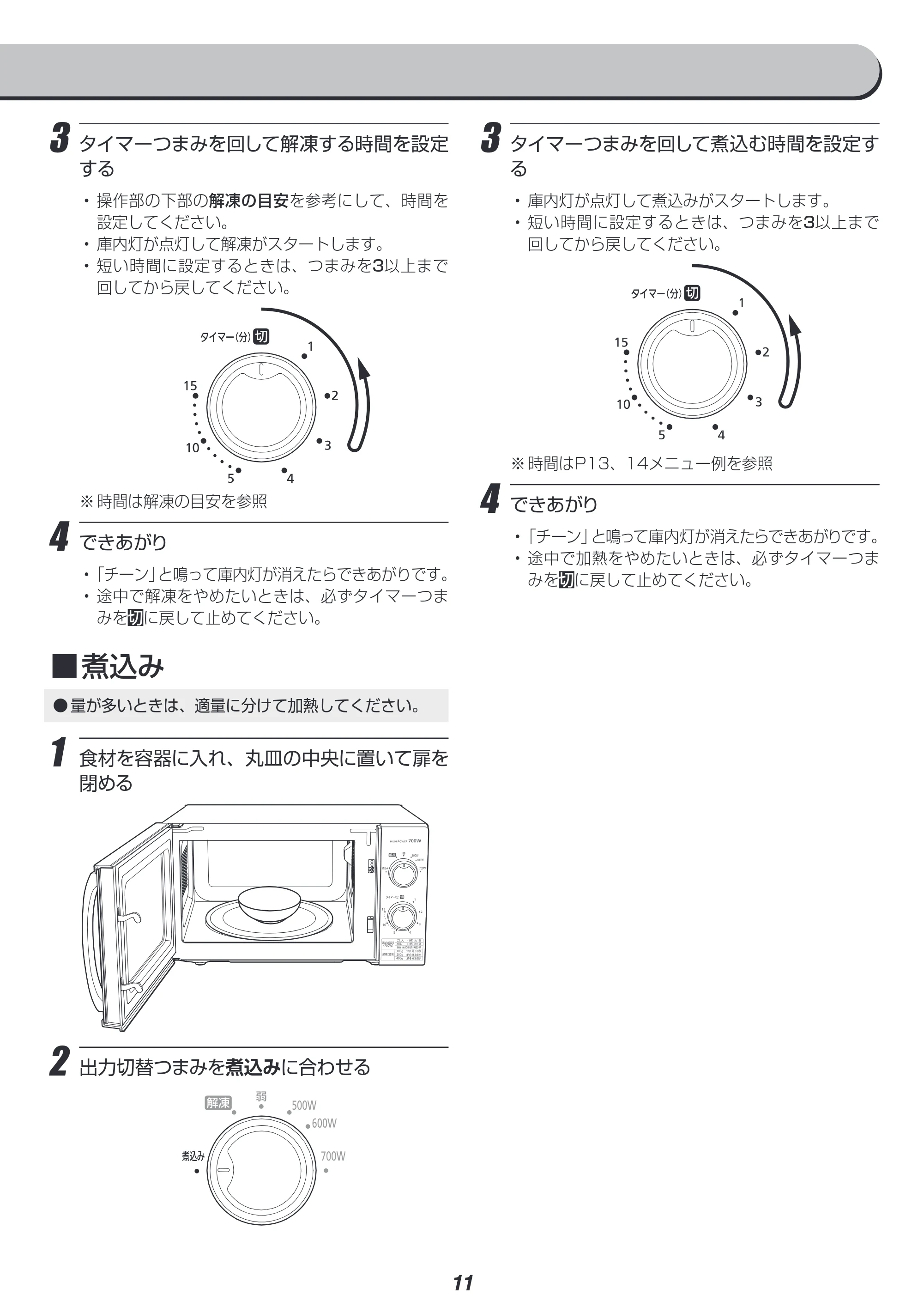 アイリスオーヤマ IMG-T177 取扱説明書 — 3 タイマーつまみを回して解凍する時間を設定 する — 原本ページ — 11ページ