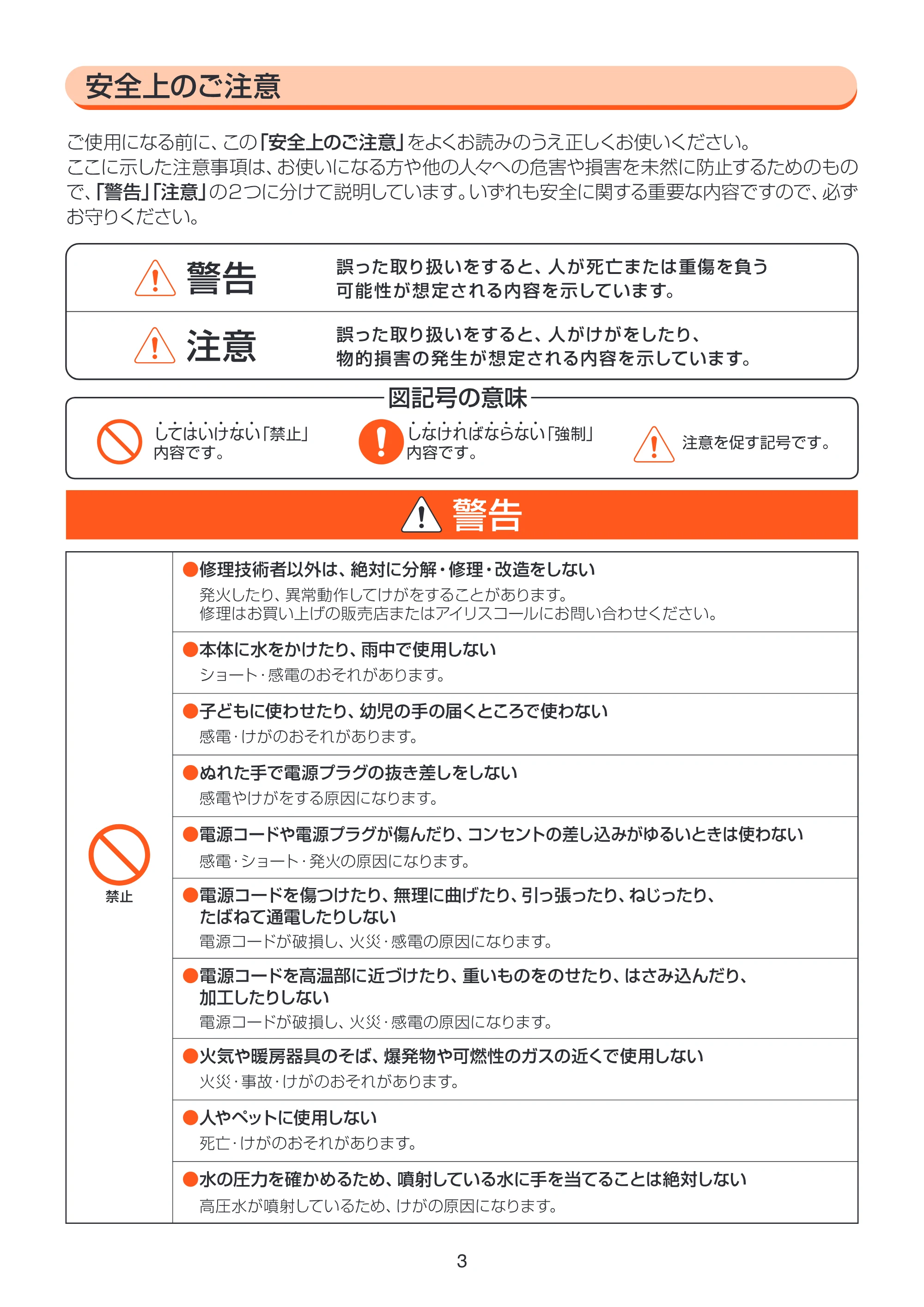 アイリスオーヤマ FBN-606 取扱説明書 — FBN606_P03_注意1 [Converted] — 原本ページ — 3ページ