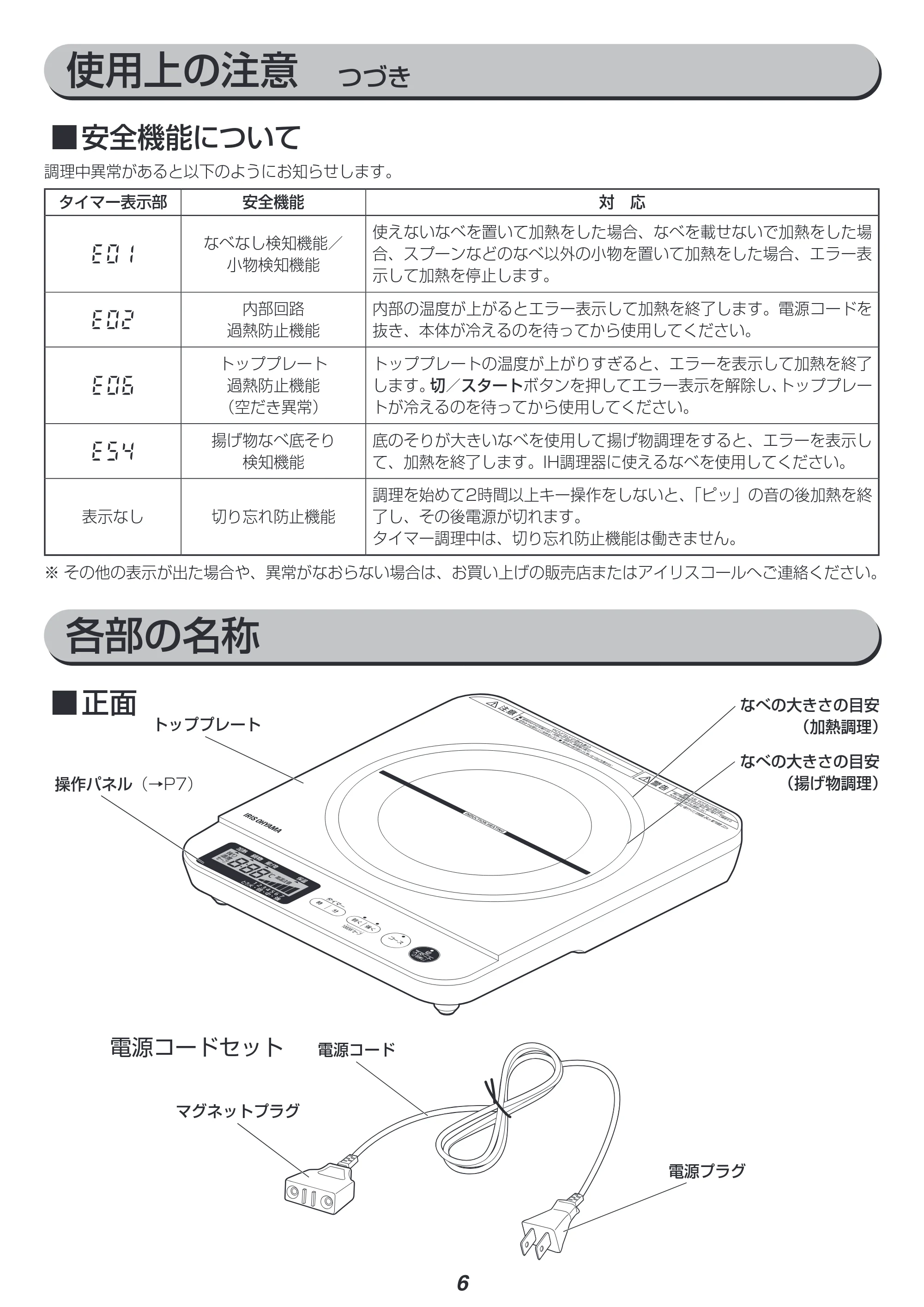 アイリスオーヤマ IHC-T71 取扱説明書 — 原本ページ — 6ページ