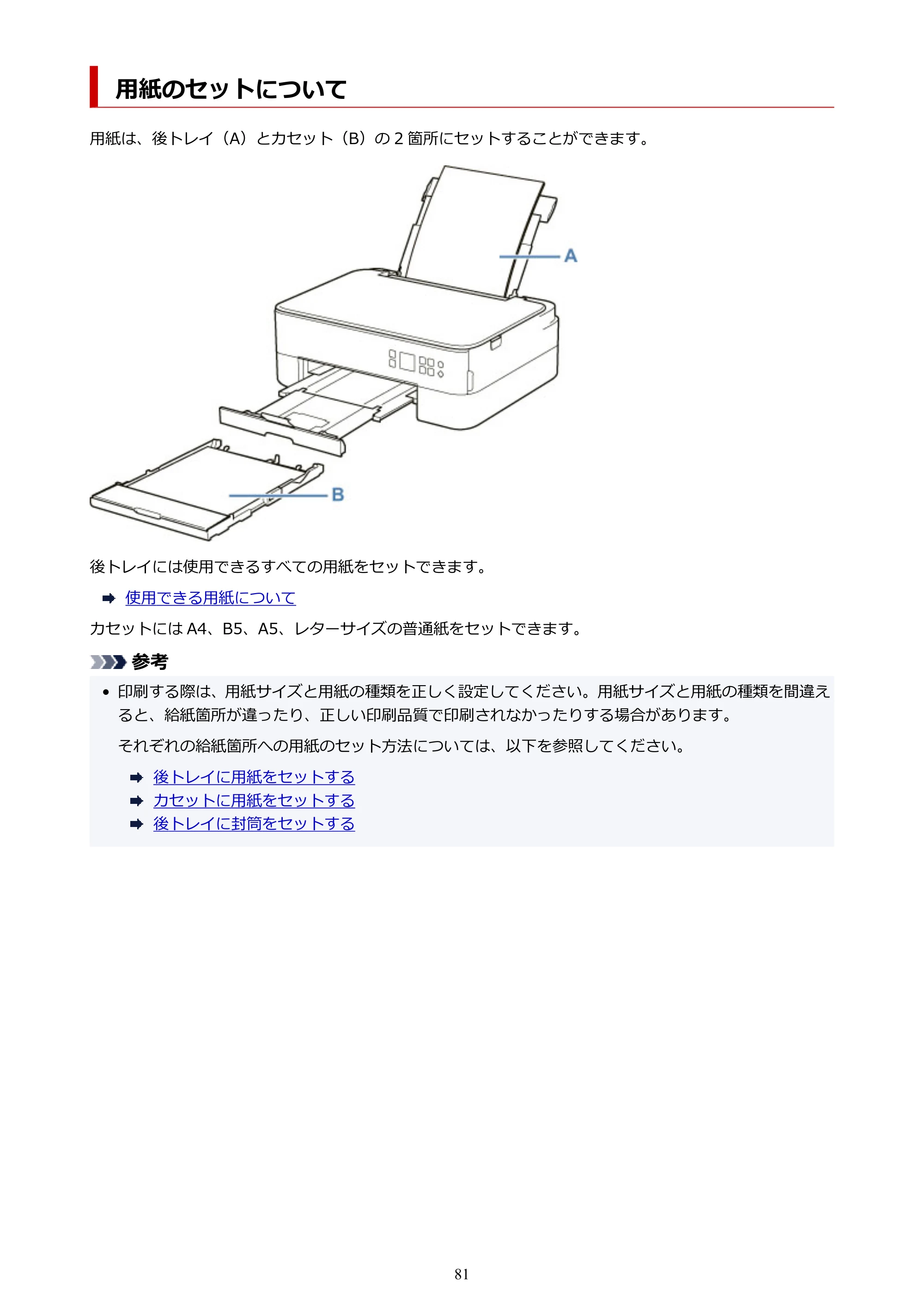キヤノン PIXUS TS5330 オンラインマニュアル PDF版（Windows版） — 用紙のセットについて — 原本ページ — 81ページ