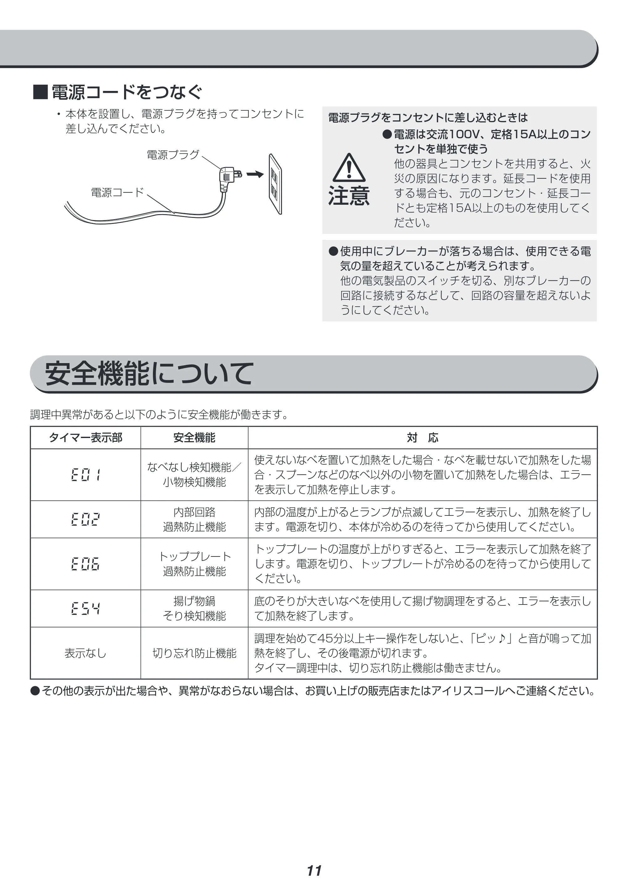 アイリスオーヤマ IHC-WKG3 取扱説明書 — 原本ページ — 11ページ