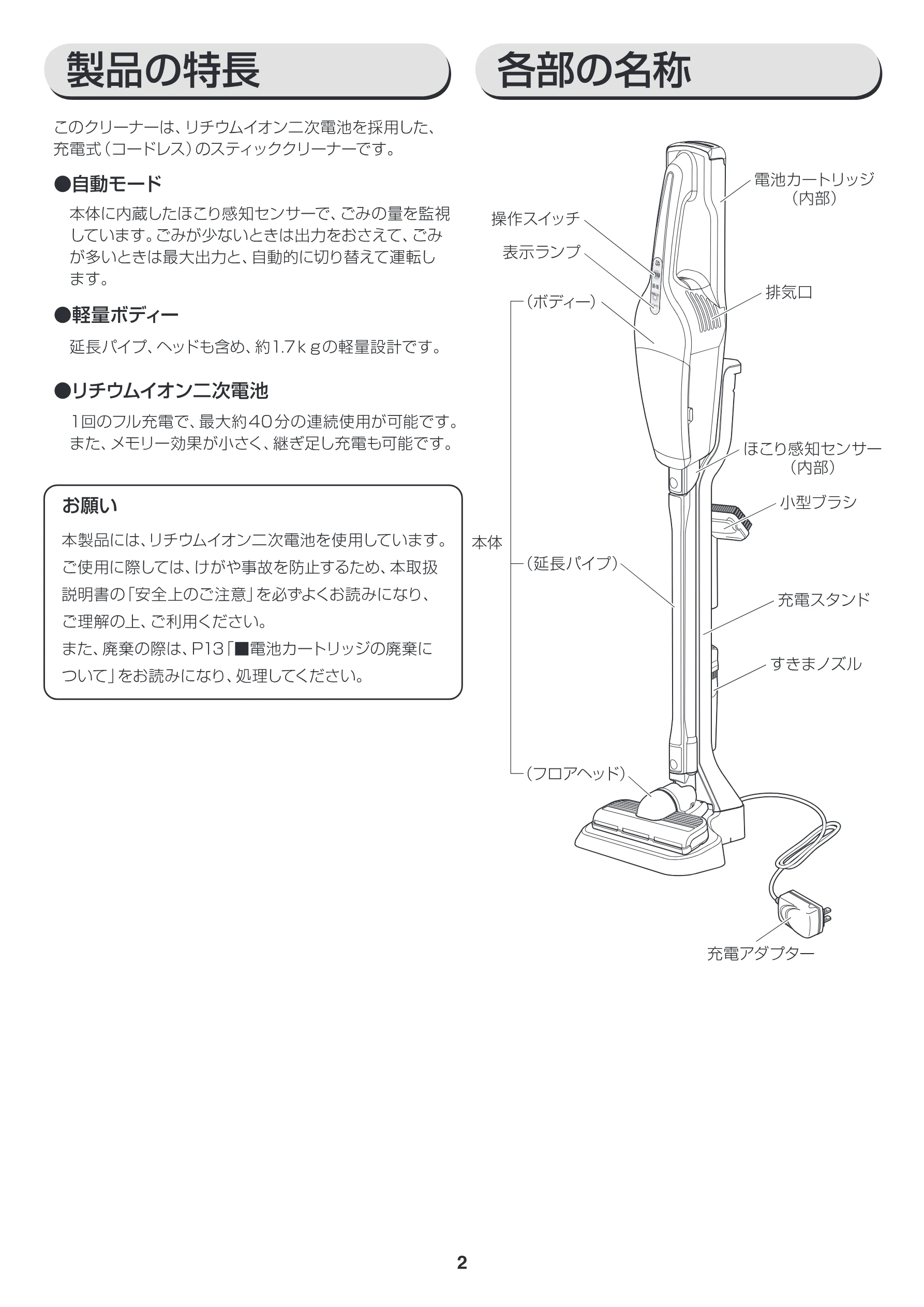 アイリスオーヤマ IC-S7L 取扱説明書 — sm の特 ) 将部の名称 卓a品の特長 SEDO — 図版 2-1 — 2ページ