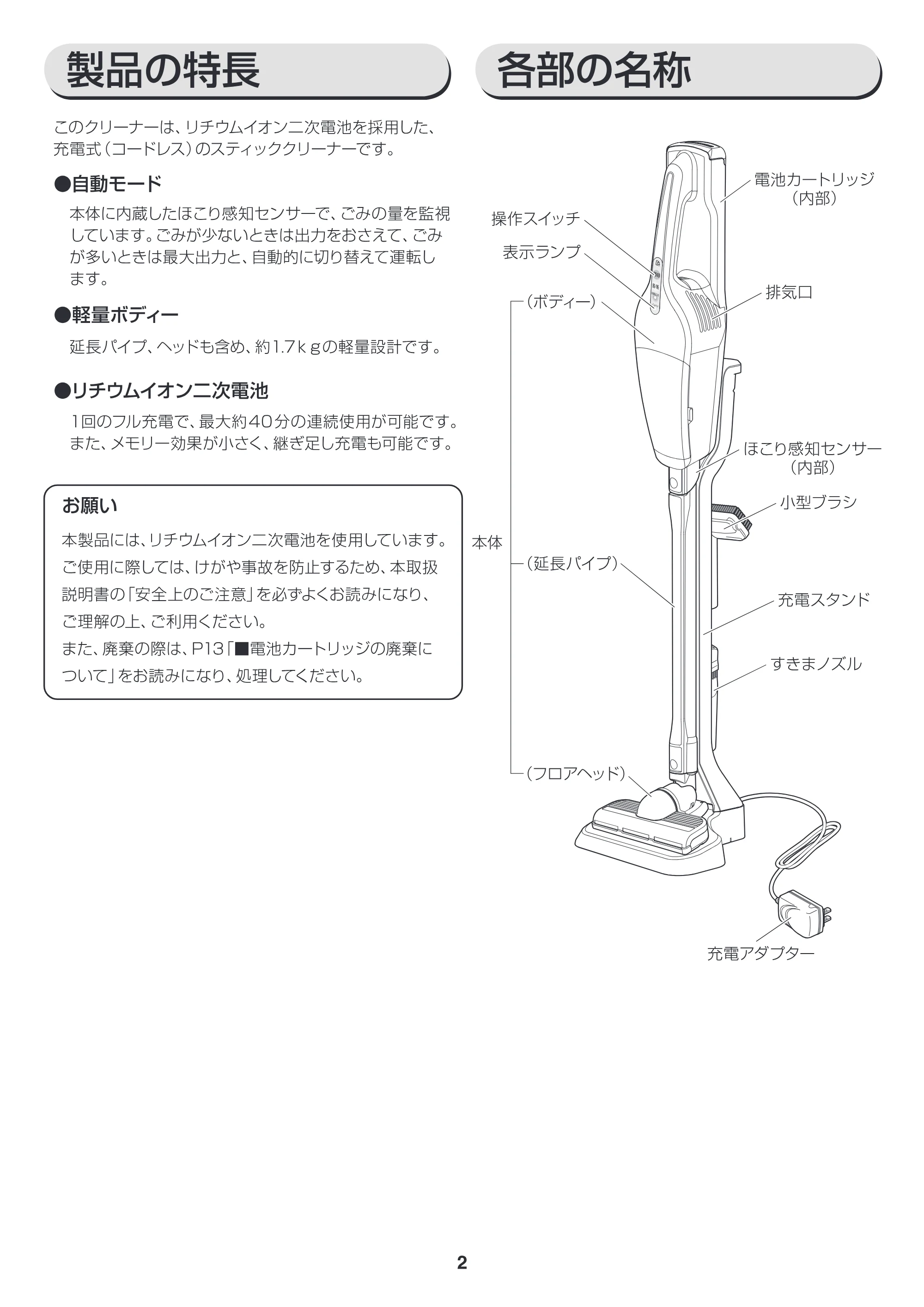 アイリスオーヤマ IC-S7L 取扱説明書 — sm の特 ) 将部の名称 卓a品の特長 SEDO — 原本ページ — 2ページ