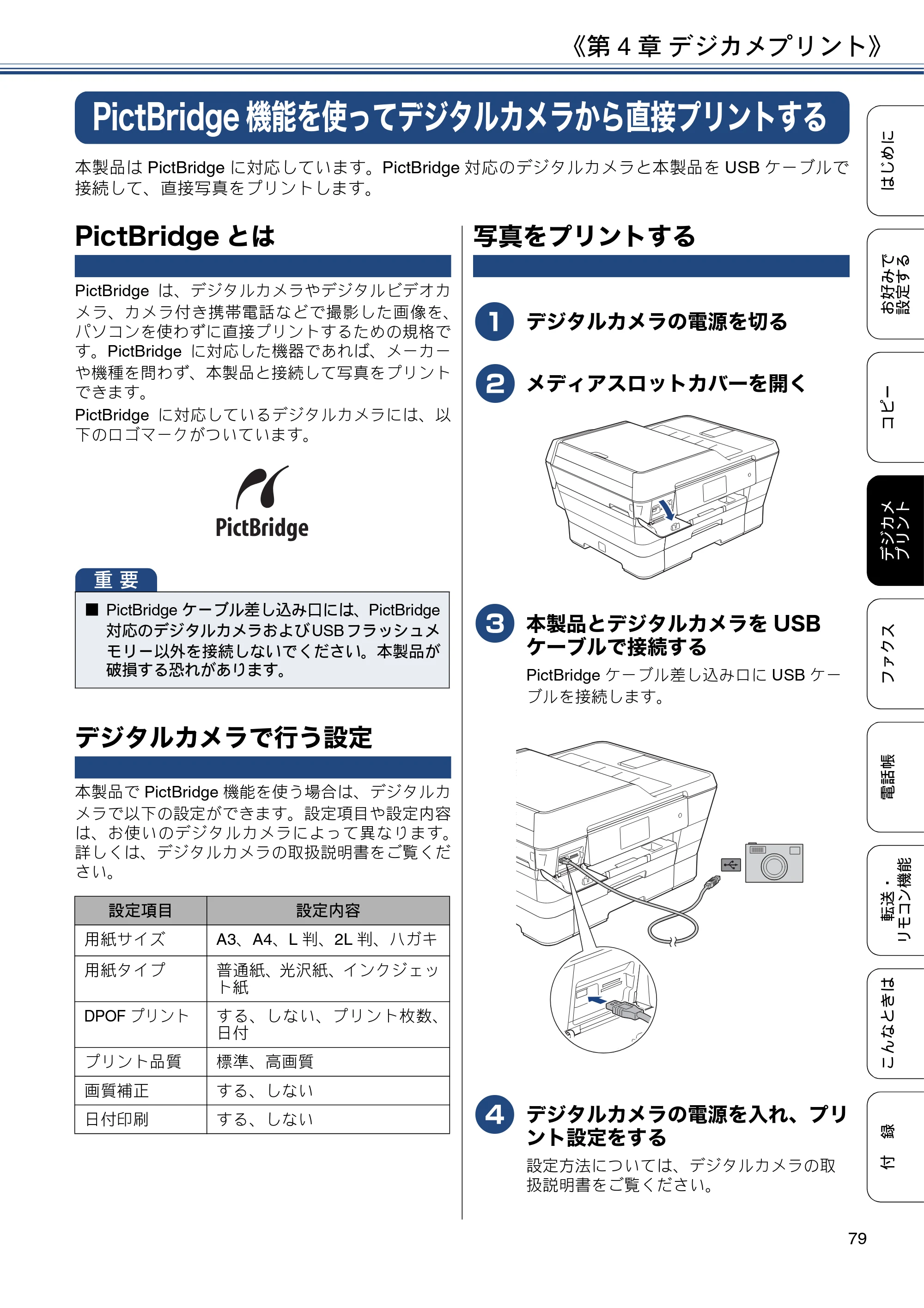 ブラザー MFC-J6973CDW / MFC-J6990CDW ユーザーズガイド ～応用編～ — PictBridge機能を使ってデジタルカメラから直接プリントする — 原本ページ — 79ページ