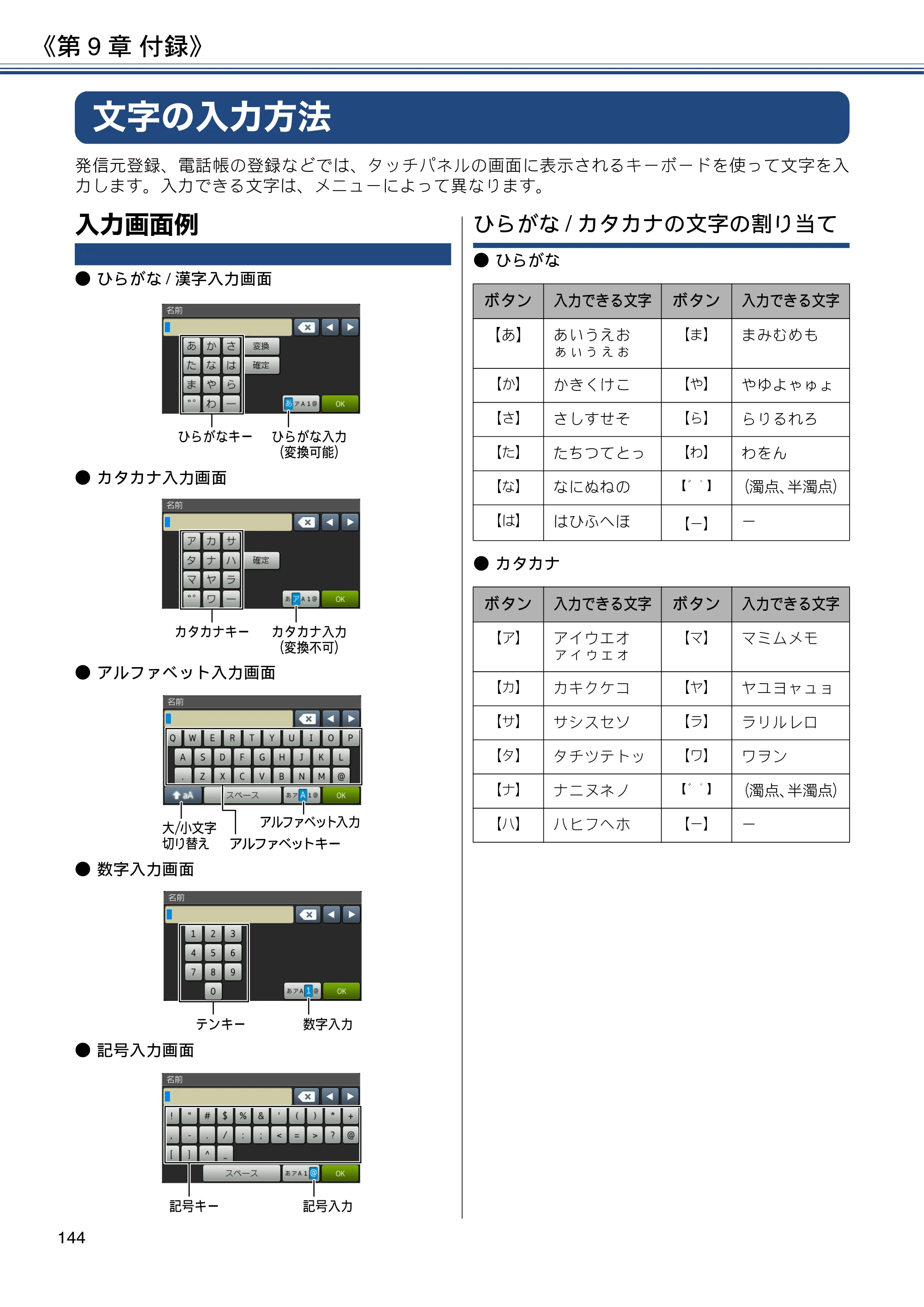 ブラザー MFC-J6973CDW / MFC-J6990CDW ユーザーズガイド ～応用編～ — 文字の入力方法 — 原本ページ — 144ページ