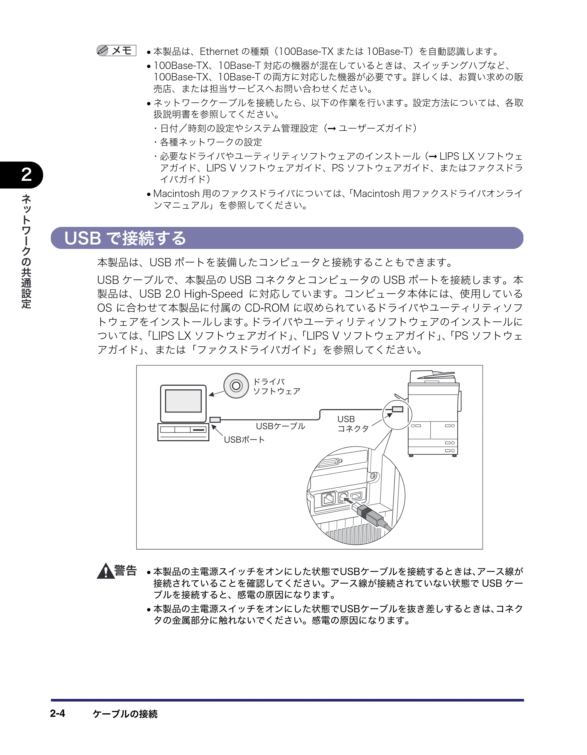 キヤノン iR C6880N/C5880N ネットワークガイド （PDF形式／7.44Mバイト） — USBで接続する — 原本ページ — 26ページ