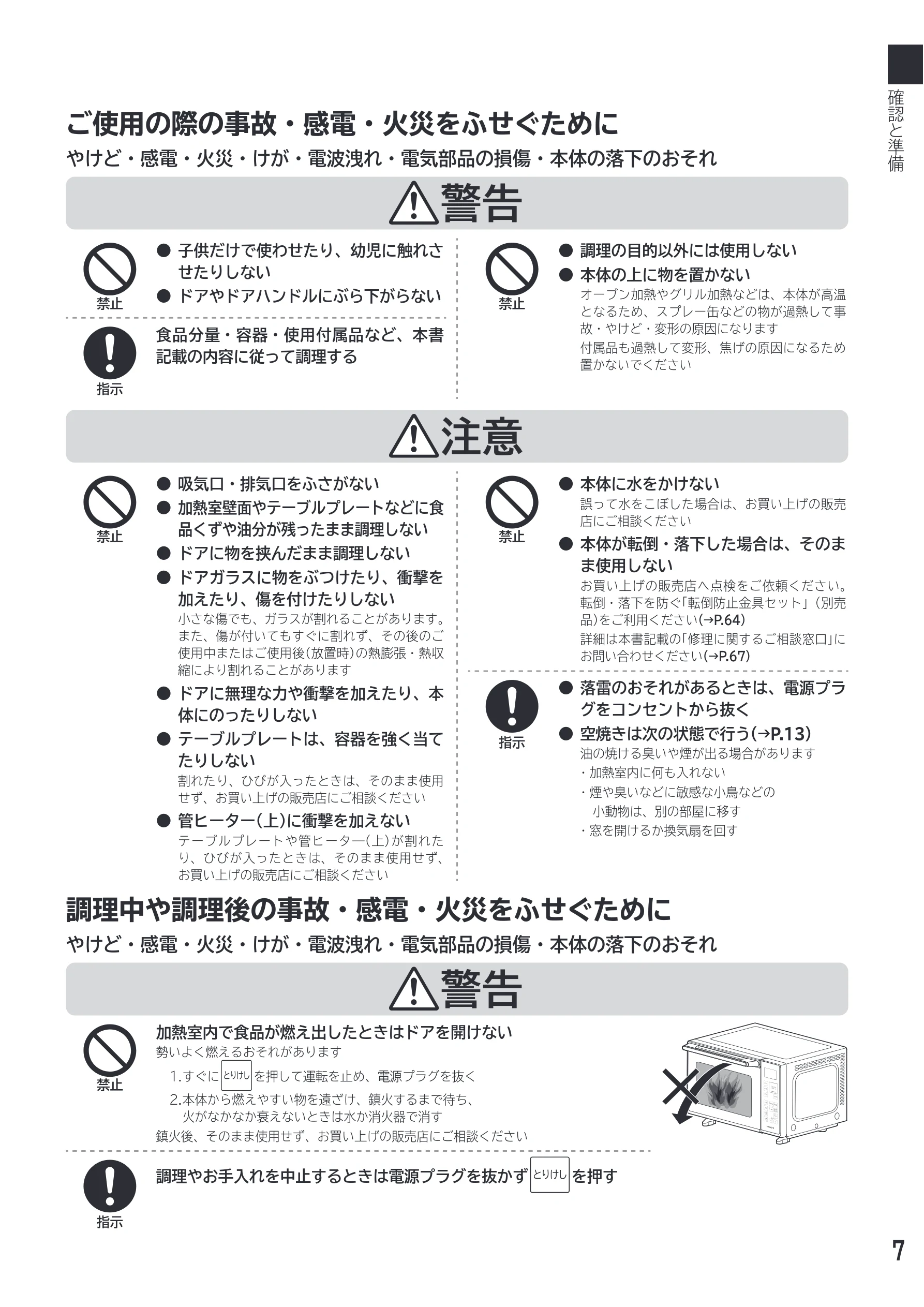 日立 MRO-F18D 取扱説明書 — ご使用の際の事故・感電・火災をふせぐために — 図版 7-1 — 7ページ