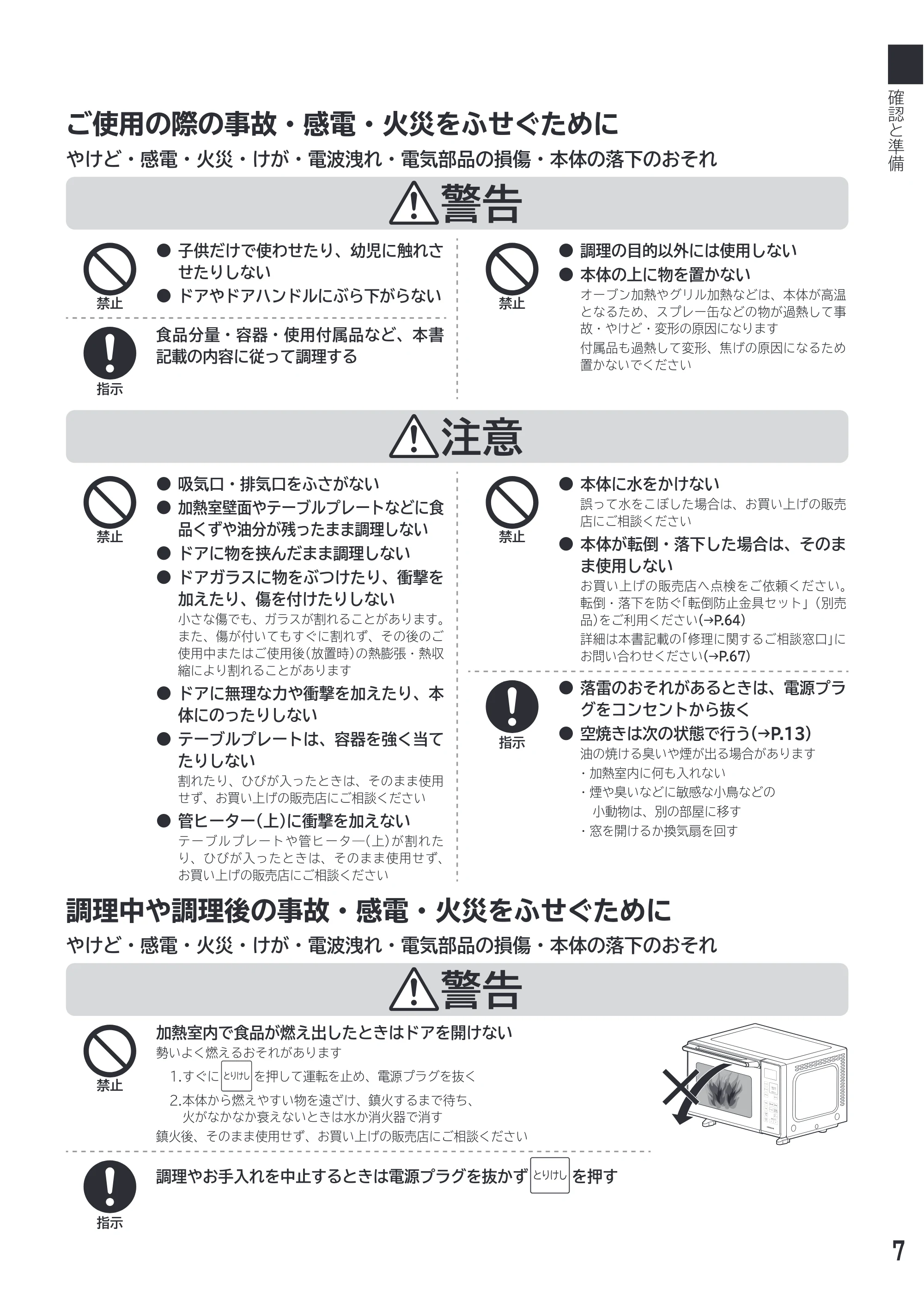 日立 MRO-F18D 取扱説明書 — ご使用の際の事故・感電・火災をふせぐために — 原本ページ — 7ページ