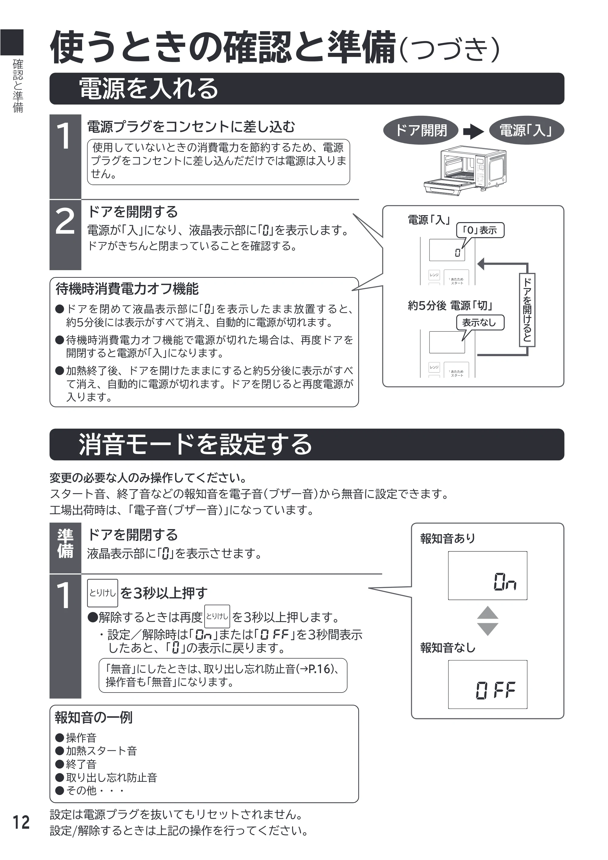 日立 MRO-F18D 取扱説明書 — 使うときの確認と準備(つづき) — 原本ページ — 12ページ