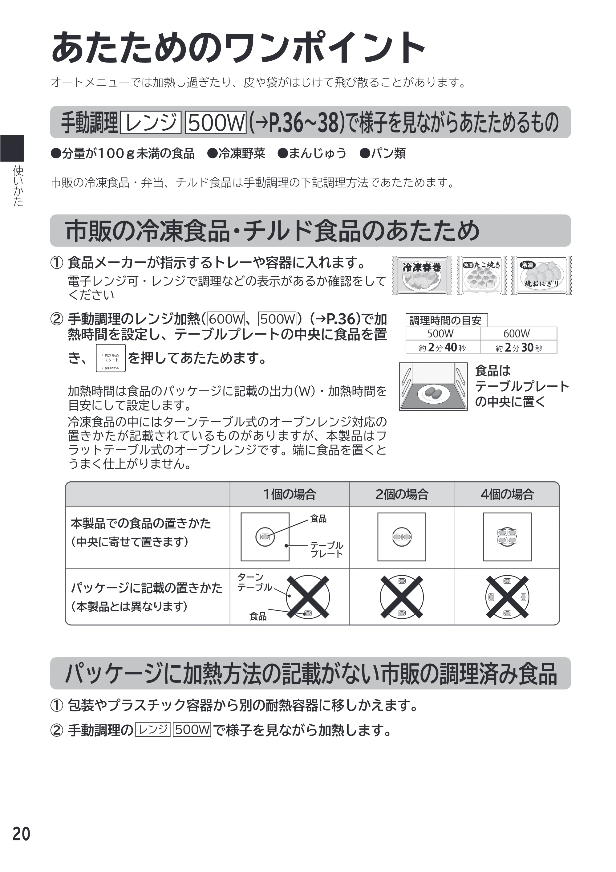 日立 MRO-F18D 取扱説明書 — あたためのワンポイント — 原本ページ — 20ページ
