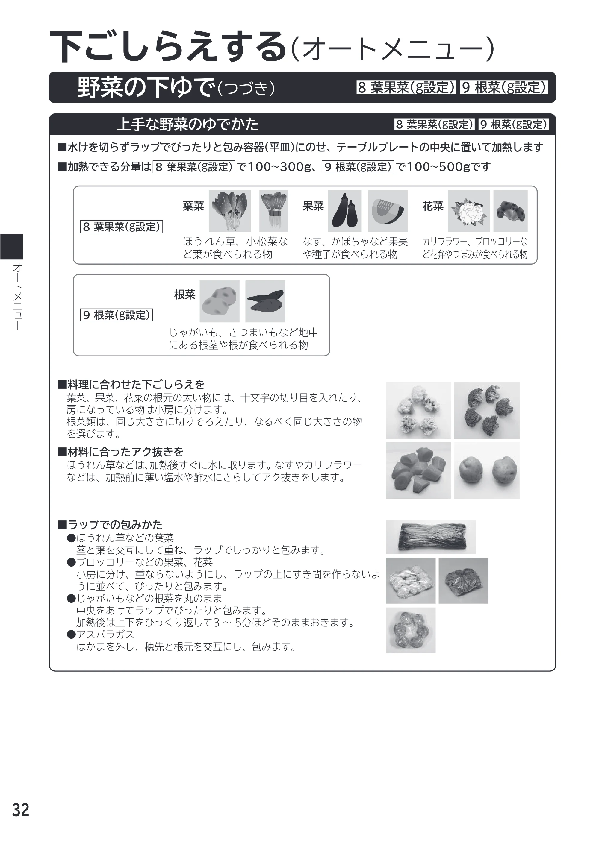日立 MRO-F18D 取扱説明書 — 下ごしらえする（オートメニュー） — 原本ページ — 32ページ