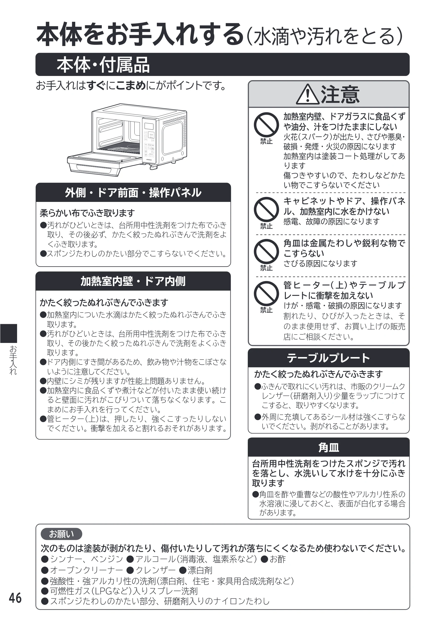 日立 MRO-F18D 取扱説明書 — お手入れ — 図版 46-1 — 46ページ