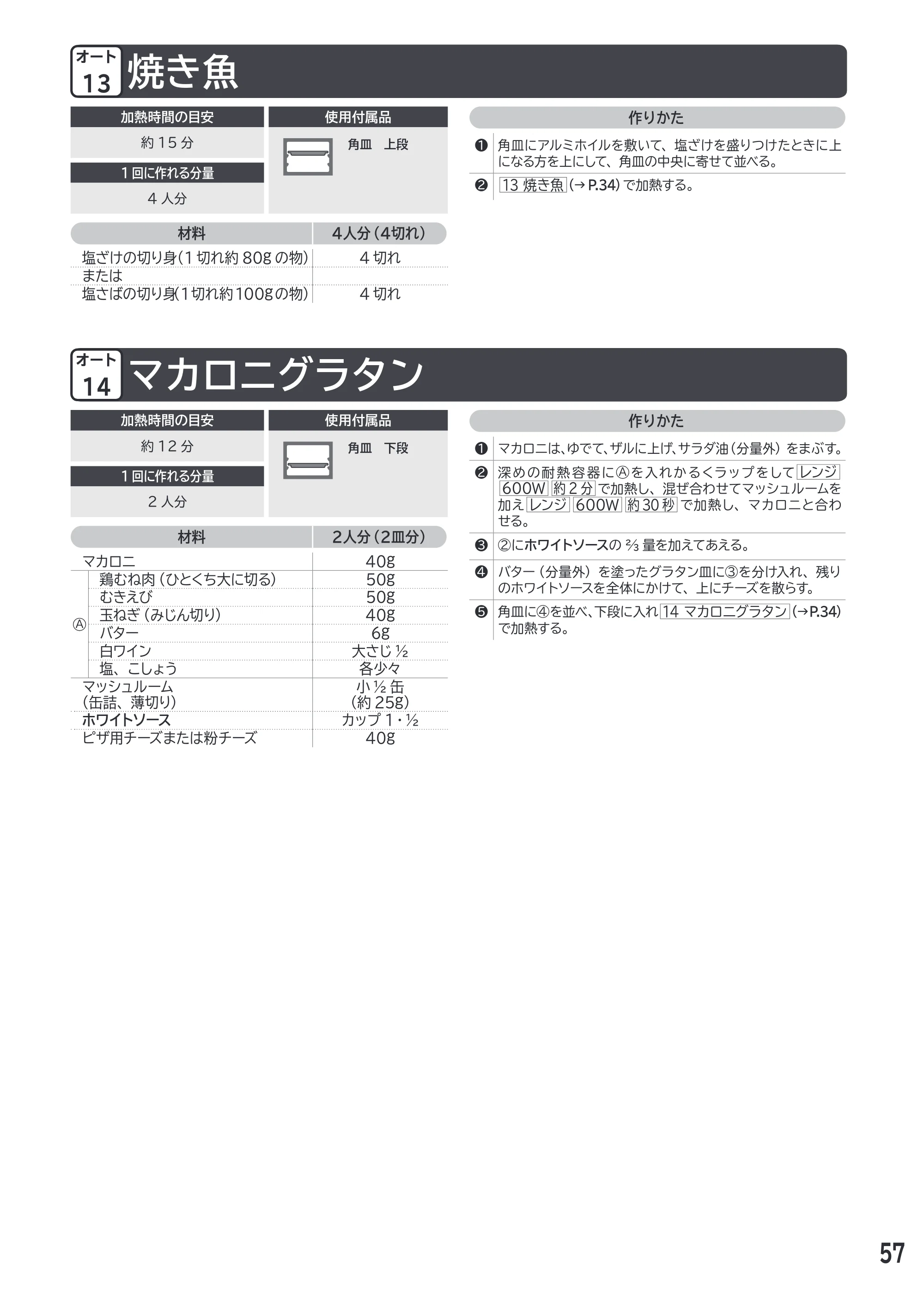 日立 MRO-F18D 取扱説明書 — 焼き魚 — 原本ページ — 57ページ