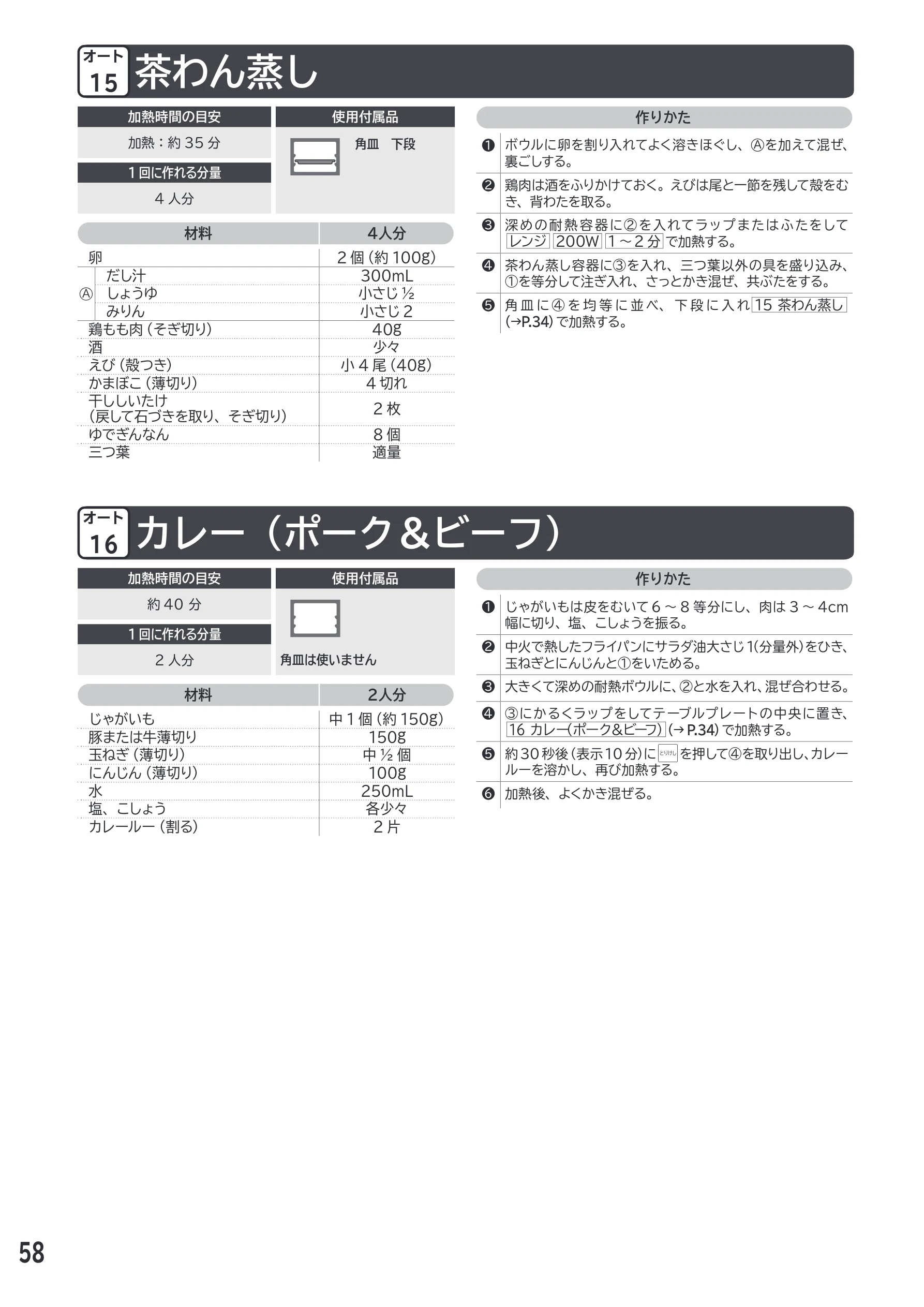 日立 MRO-F18D 取扱説明書 — 茶わん蒸し — 図版 58-1 — 58ページ