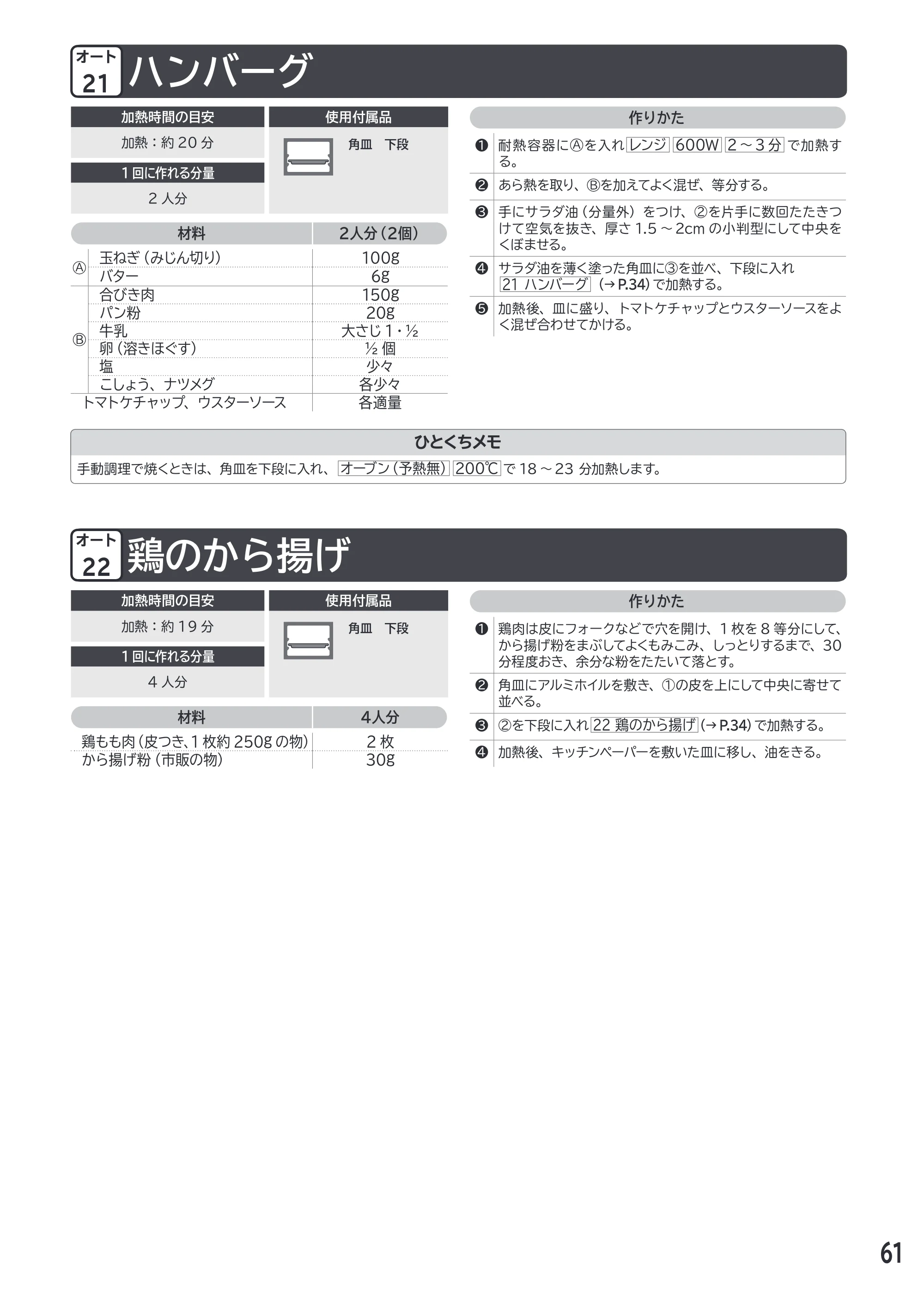 日立 MRO-F18D 取扱説明書 — ハンバーグ — 原本ページ — 61ページ