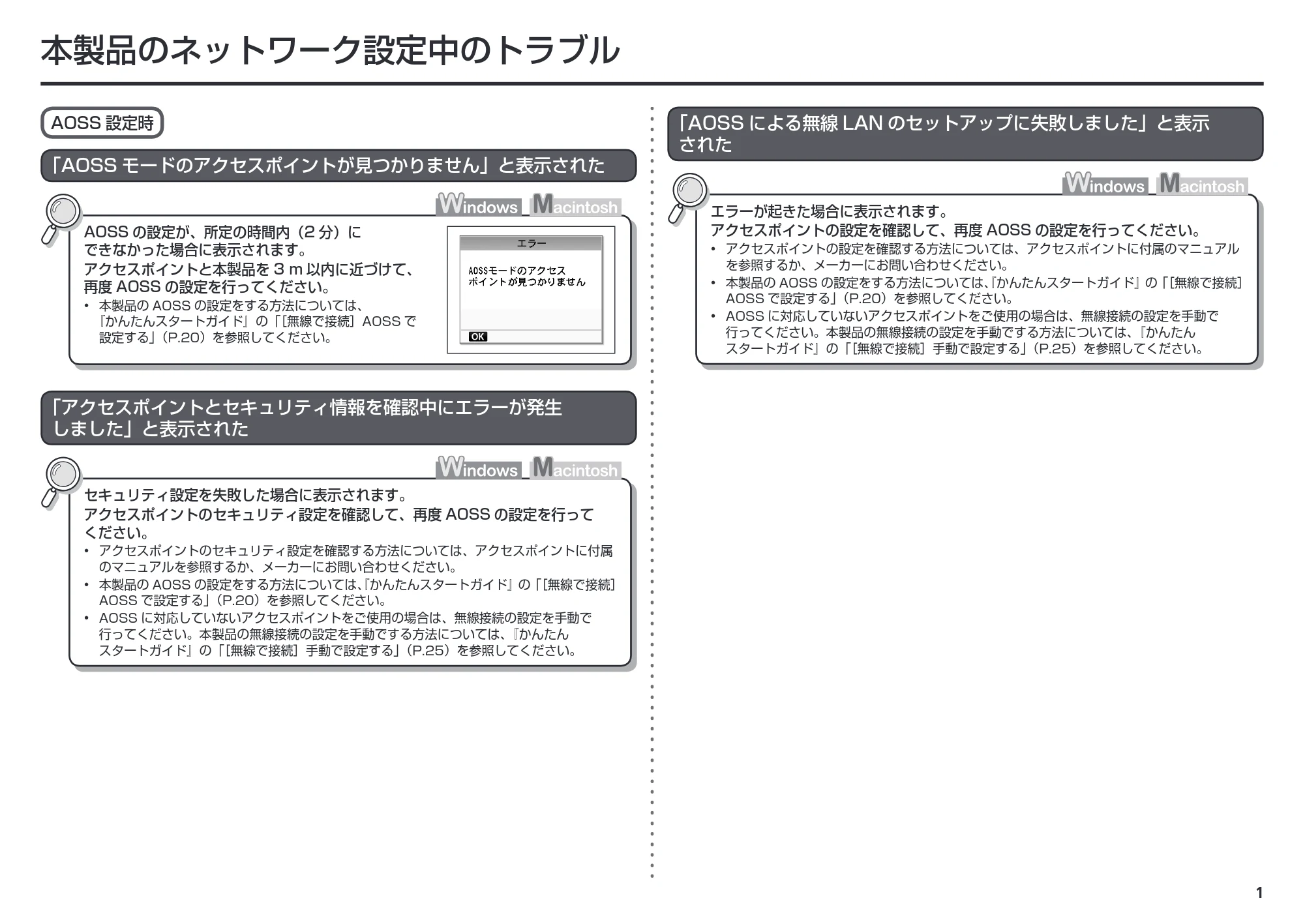 キヤノン PIXUS MP560 ネットワーク設置で困ったときには (PDF形式/2.68Mバイト) — 本製品のネットワーク設定中のトラブル — 原本ページ — 3ページ