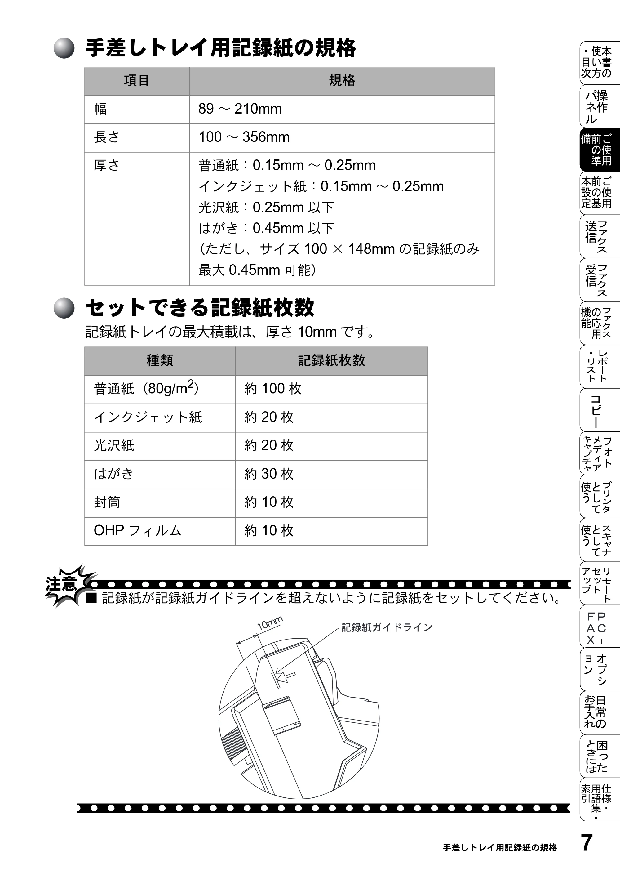 ブラザー MFC-5200J 取扱説明書（本体） — 手差しトレイ用記録紙の規格 — 原本ページ — 33ページ