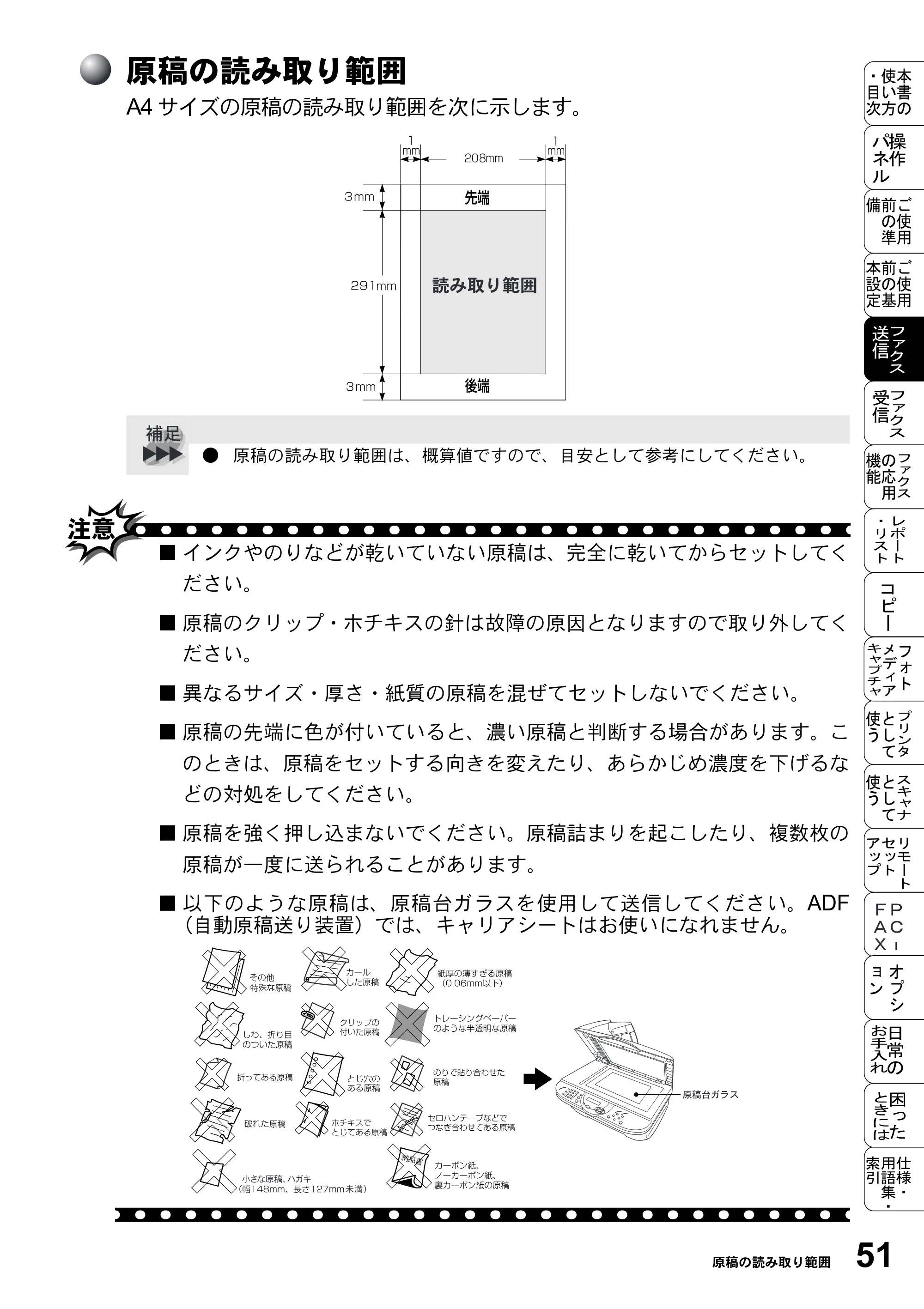 ブラザー MFC-5200J 取扱説明書（本体） — 原稿の読み取り範囲 — 原本ページ — 77ページ