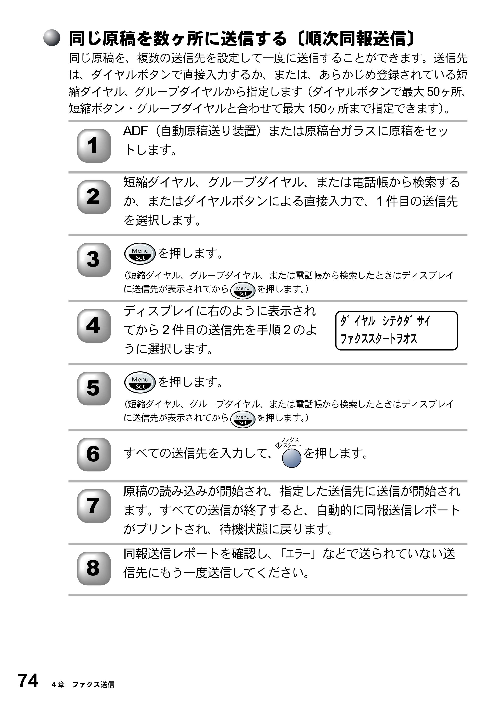 ブラザー MFC-5200J 取扱説明書（本体） — 同じ原稿を数ヶ所に送信する〔順次同報送信〕 — 原本ページ — 100ページ