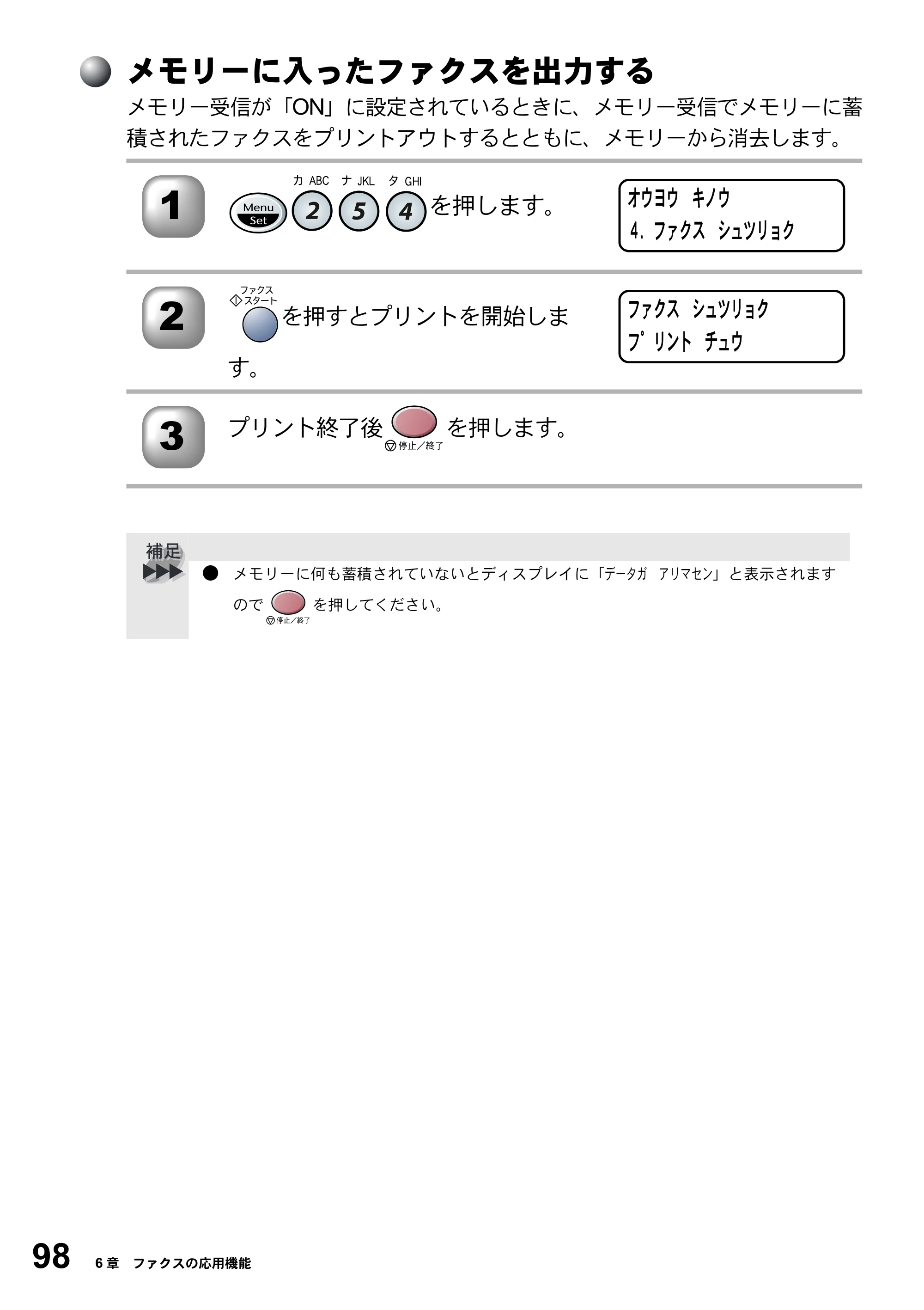 ブラザー MFC-5200J 取扱説明書（本体） — メモリーに入ったファクスを出力する — 原本ページ — 124ページ