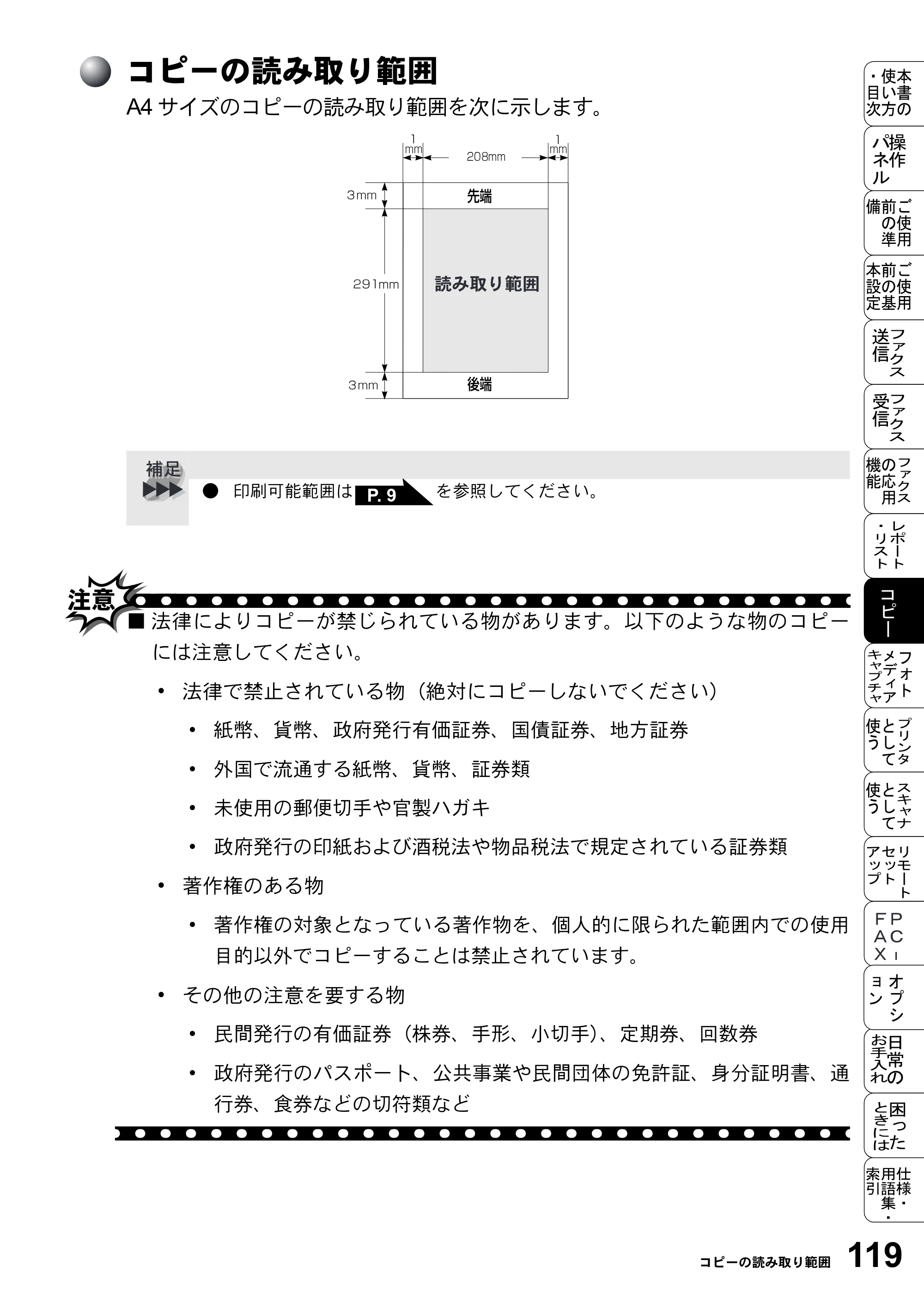 ブラザー MFC-5200J 取扱説明書（本体） — コピーの読み取り範囲 — 原本ページ — 145ページ