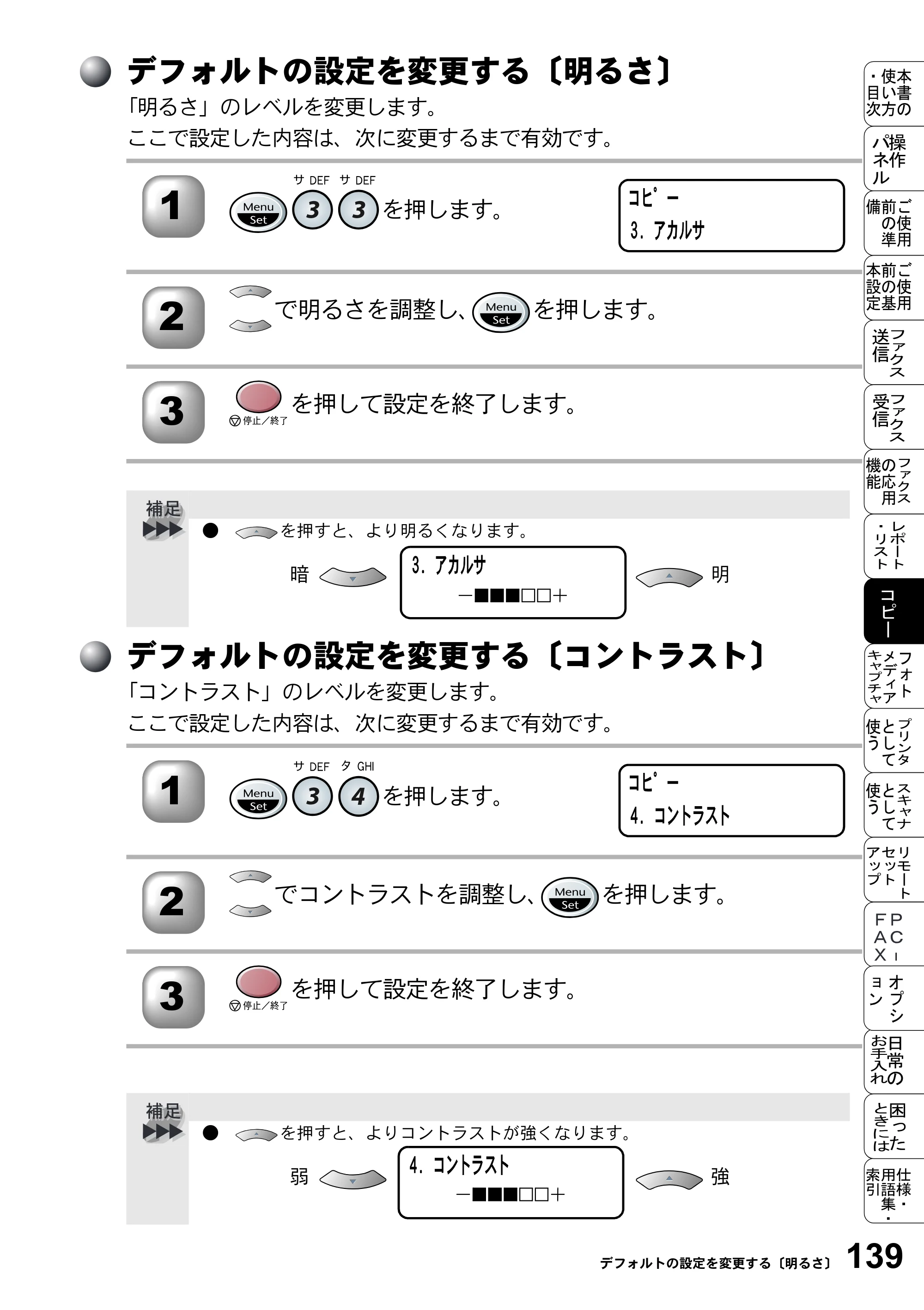 ブラザー MFC-5200J 取扱説明書（本体） — デフォルトの設定を変更する〔明るさ〕 — 原本ページ — 165ページ