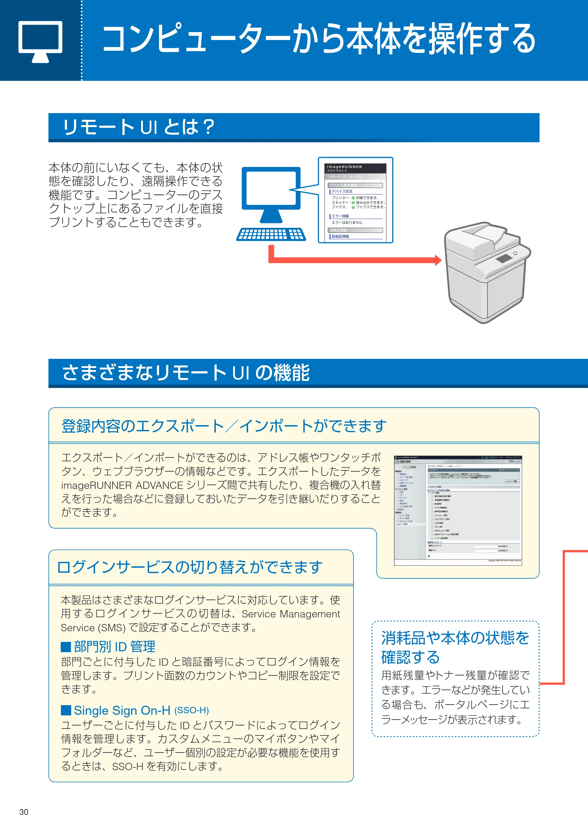 キヤノン imageRUNNER ADVANCE C350F クイック操作ガイド 2014年7月15日更新（PDF：11.40MB） — コンピューターから本体を操作する — 原本ページ — 30ページ
