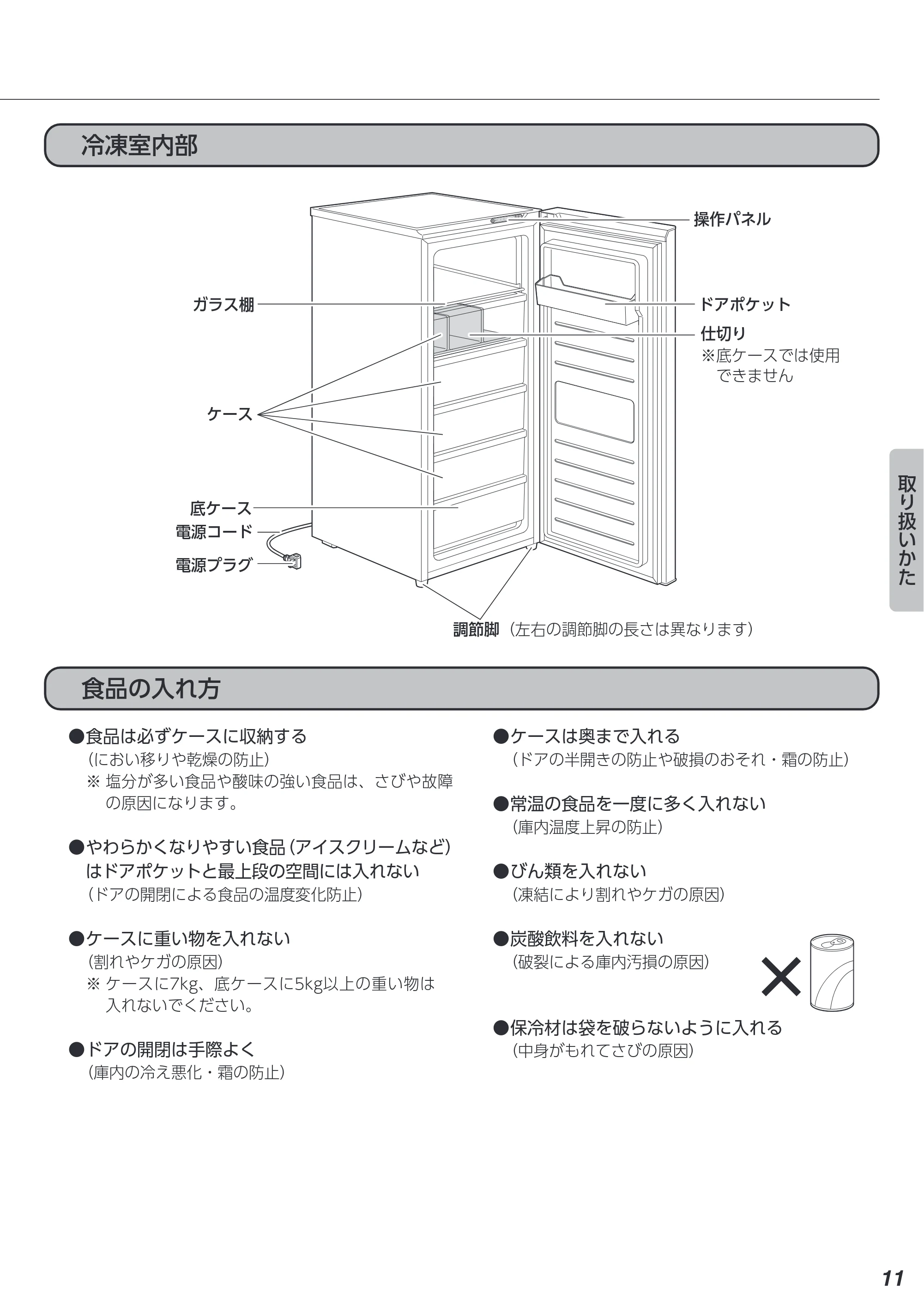 アイリスオーヤマ IUSN-14B 取扱説明書 — 冷凍室内部 — 原本ページ — 11ページ