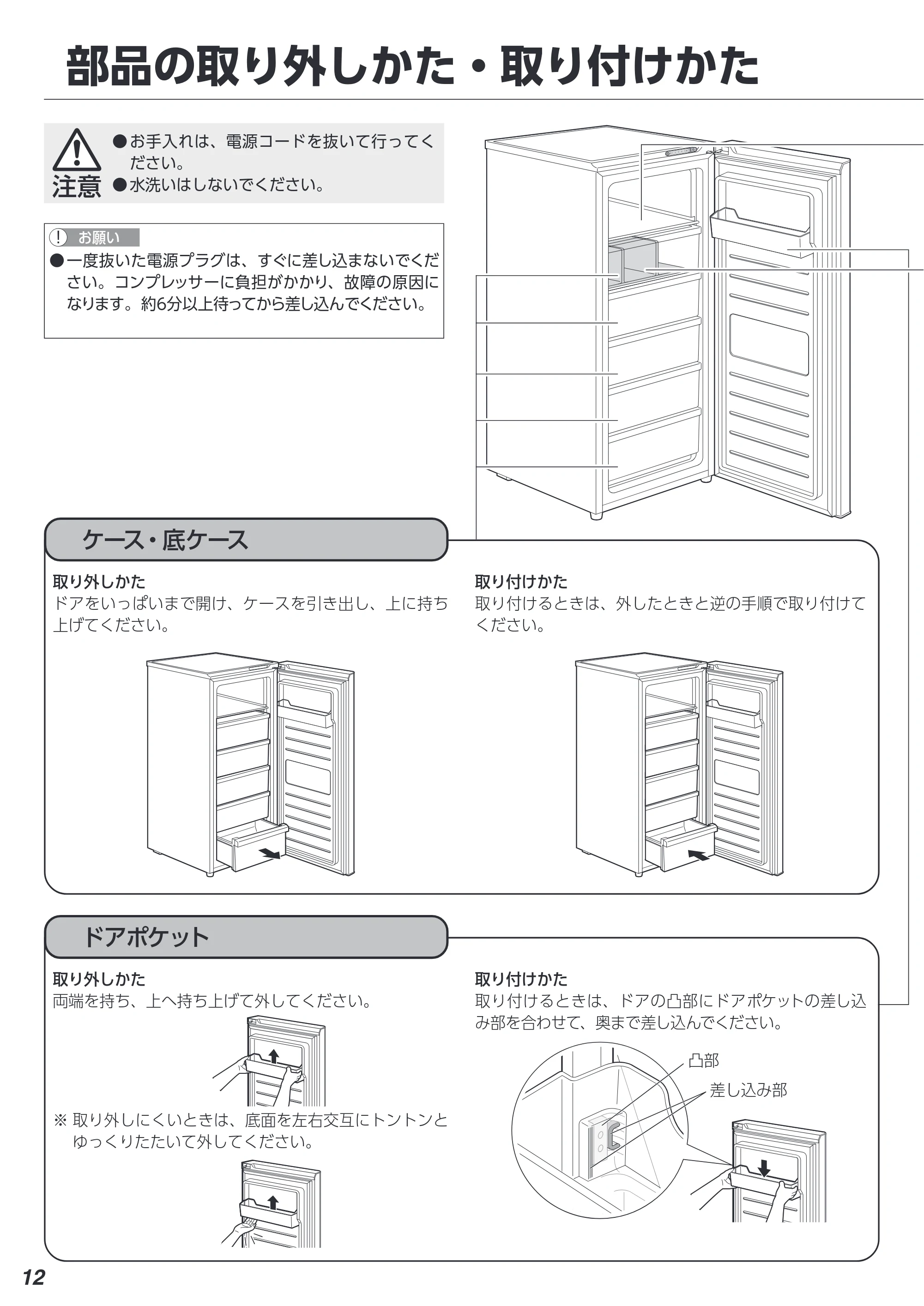 アイリスオーヤマ IUSN-14B 取扱説明書 — 部品の取り外しかた・取り付けかた — 原本ページ — 12ページ