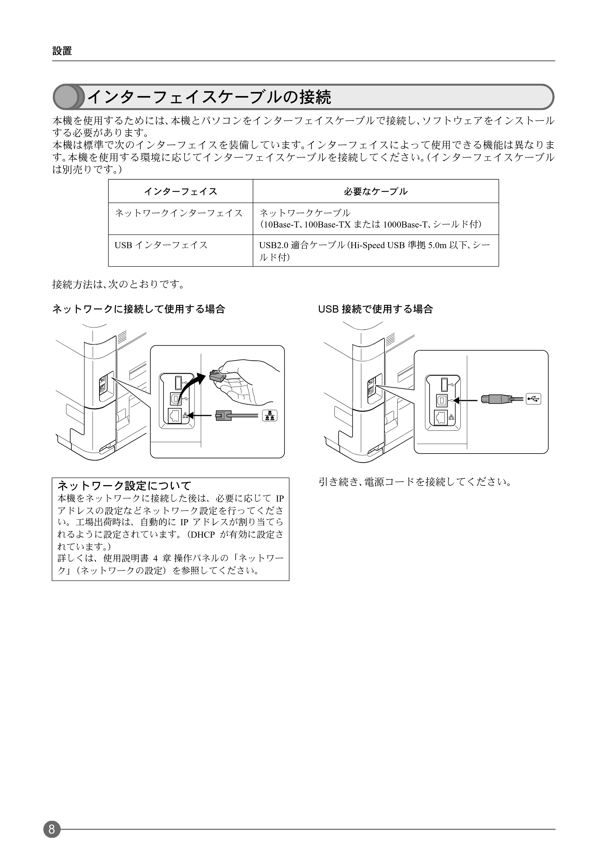 京セラ ECOSYS P3045dn / ECOSYS P3060dn ECOSYS P3060dn/P3045dnクイックガイド — インターフェイスケーブルの接続 — 原本ページ — 10ページ