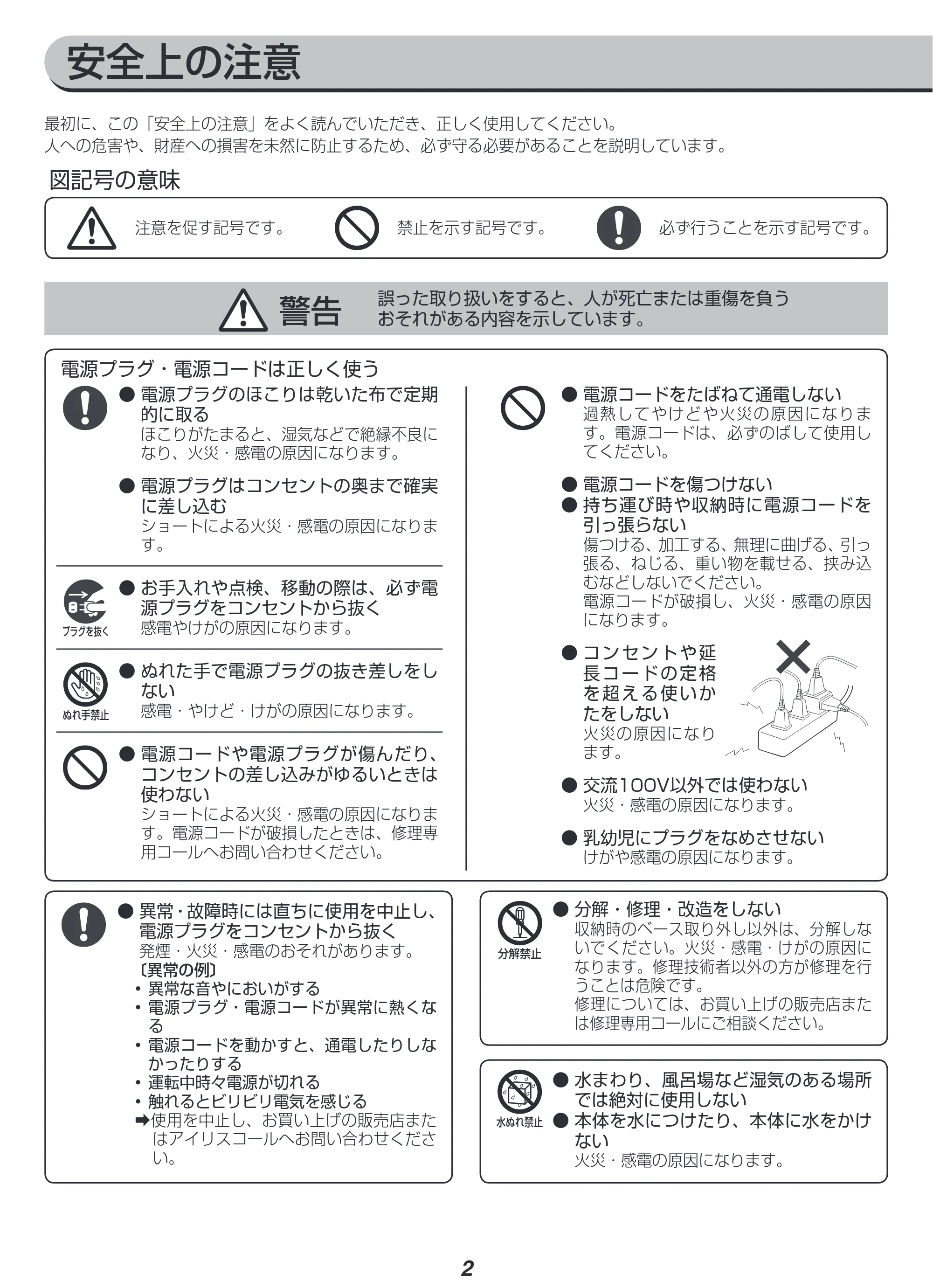 アイリスオーヤマ TWF-M71 取扱説明書 — 原本ページ — 2ページ