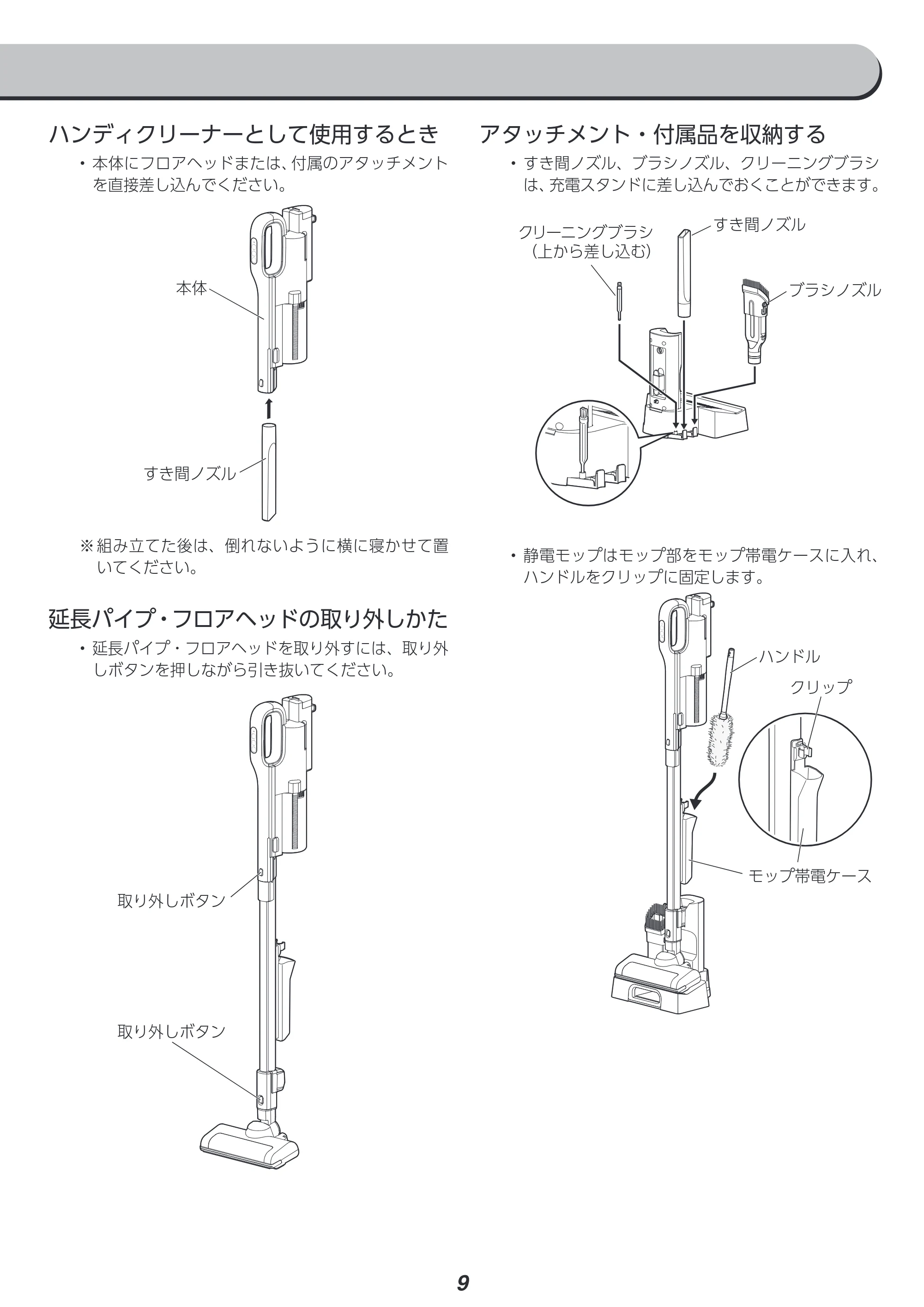 アイリスオーヤマ SCD-L2P 取扱説明書 — アタッチメント・付属品を収納する — 原本ページ — 9ページ