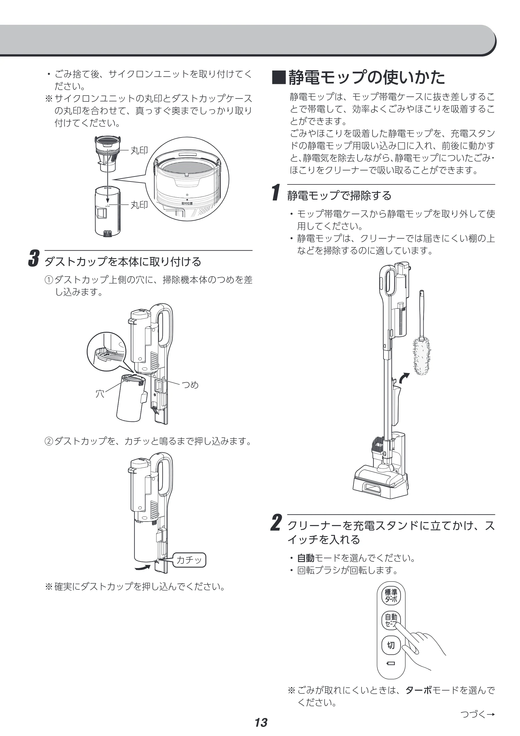 アイリスオーヤマ SCD-L2P 取扱説明書 — ■静電モップの使いかた — 図版 13-1 — 13ページ