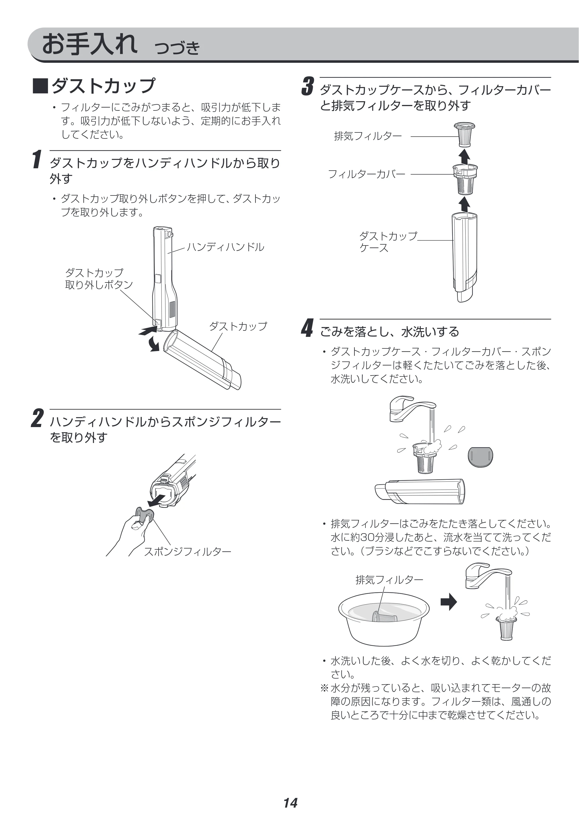アイリスオーヤマ 充電式ハンディクリーナーマルチツールセット HCDｰA1M-T 取扱説明書 — 原本ページ — 14ページ